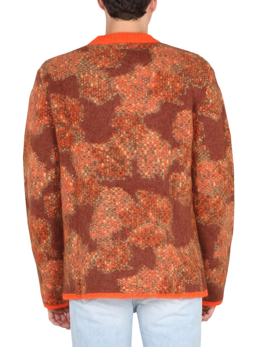 Erl Crew Neck Camouflage Pattern Sweater In Orange