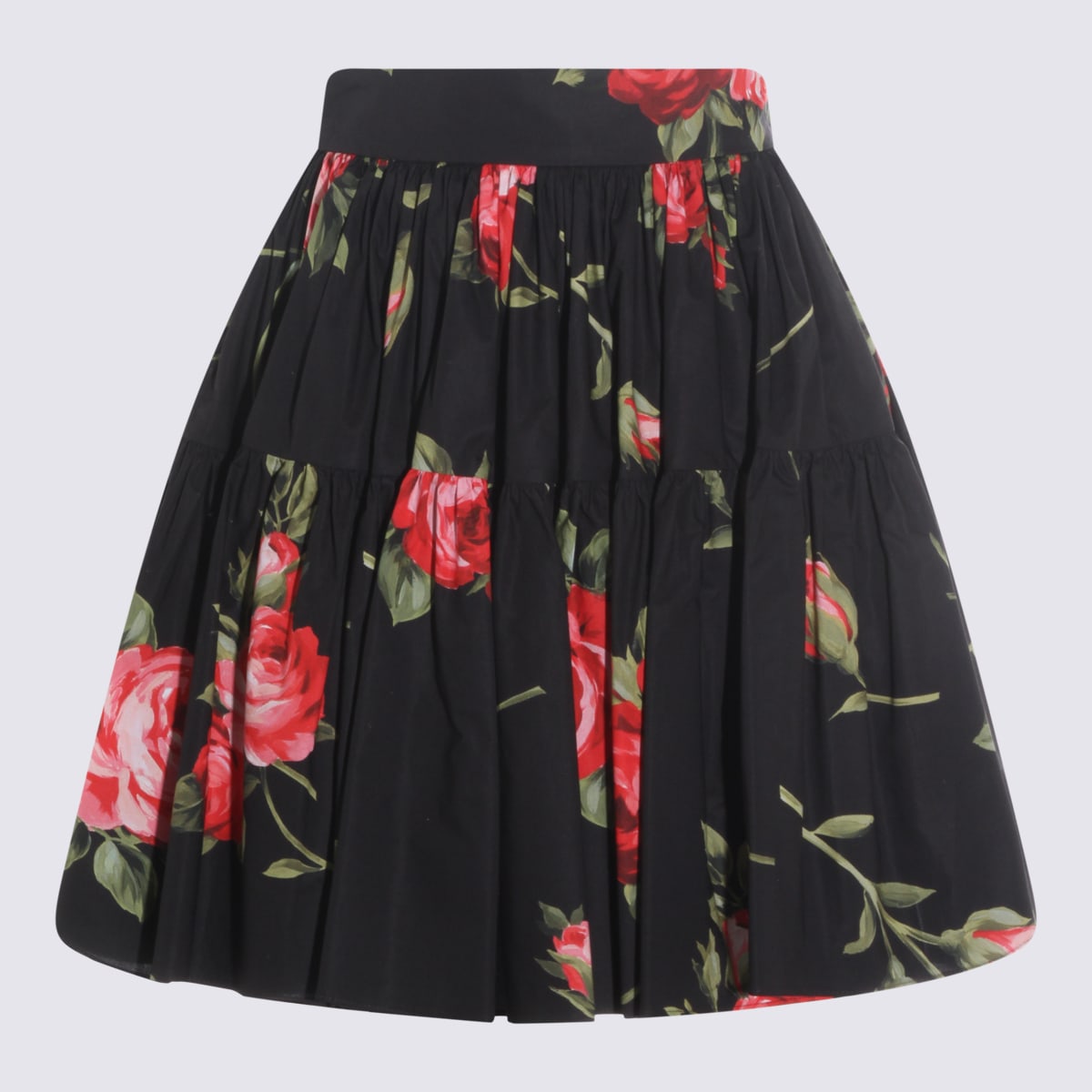 Dolce & Gabbana Black Mini Skirt With Floral Print Dolce E Gabbana