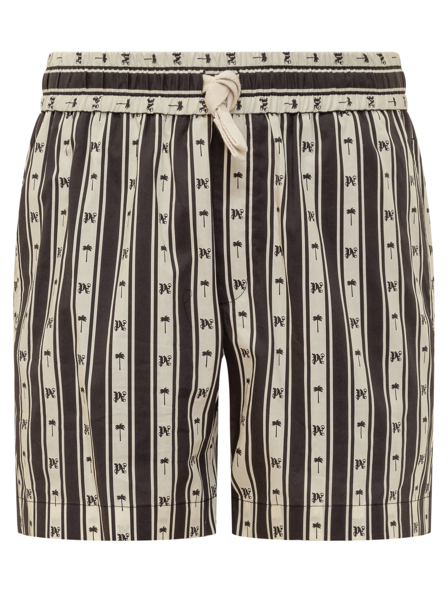 Shop Palm Angels Pa Monogram Striped Shorts In Off White-black