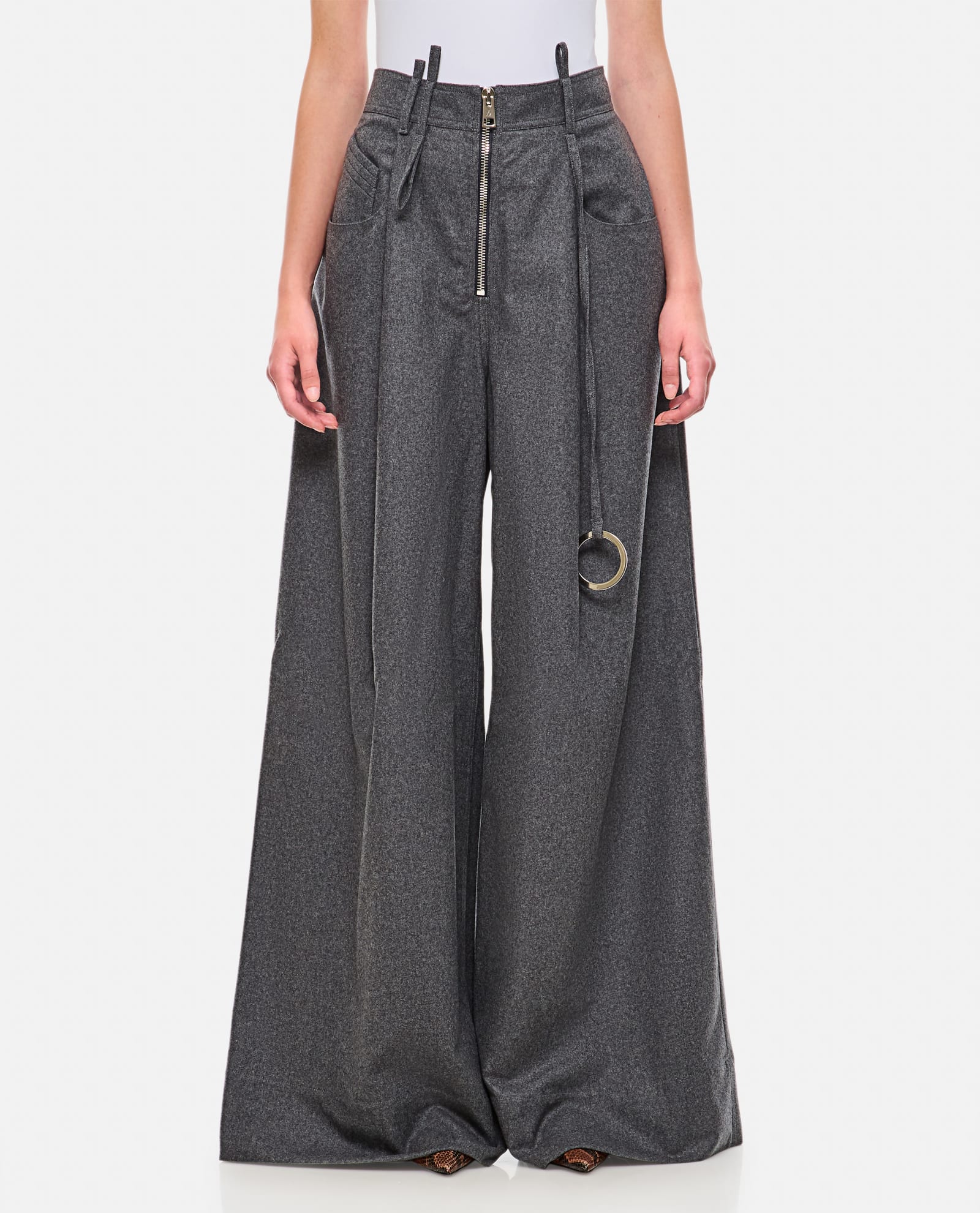 Shop Attico Dark Grey Wool Blend Palazzo Pant