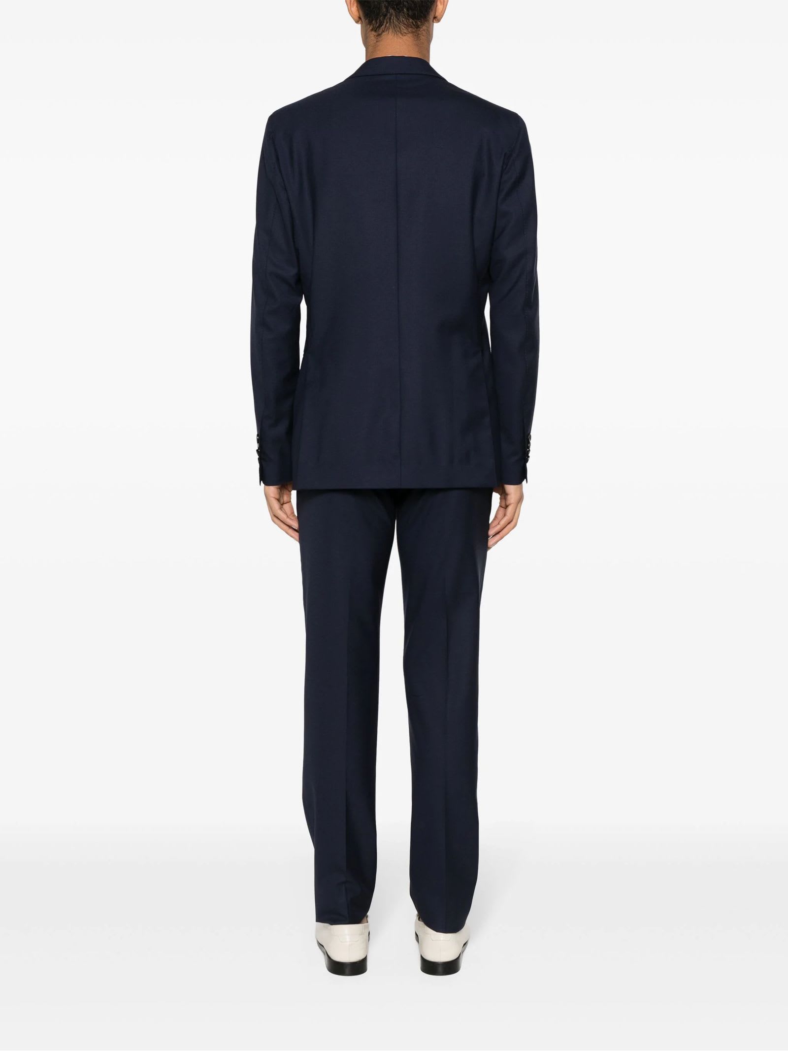 Shop Lardini Navy Blue Wool-silk Blend Suit