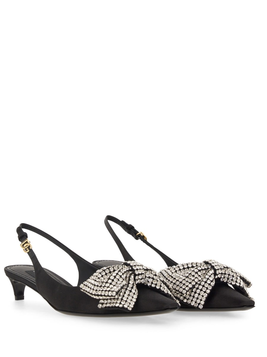 Shop Dolce & Gabbana Embellished Satin Slingbacks In Black