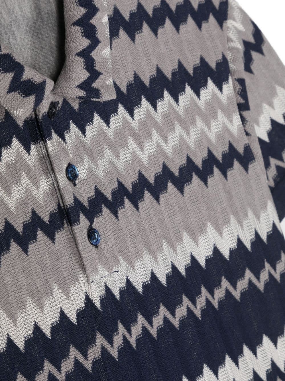 Shop Missoni Blue And Grey All-over Chevron Polo Shirt