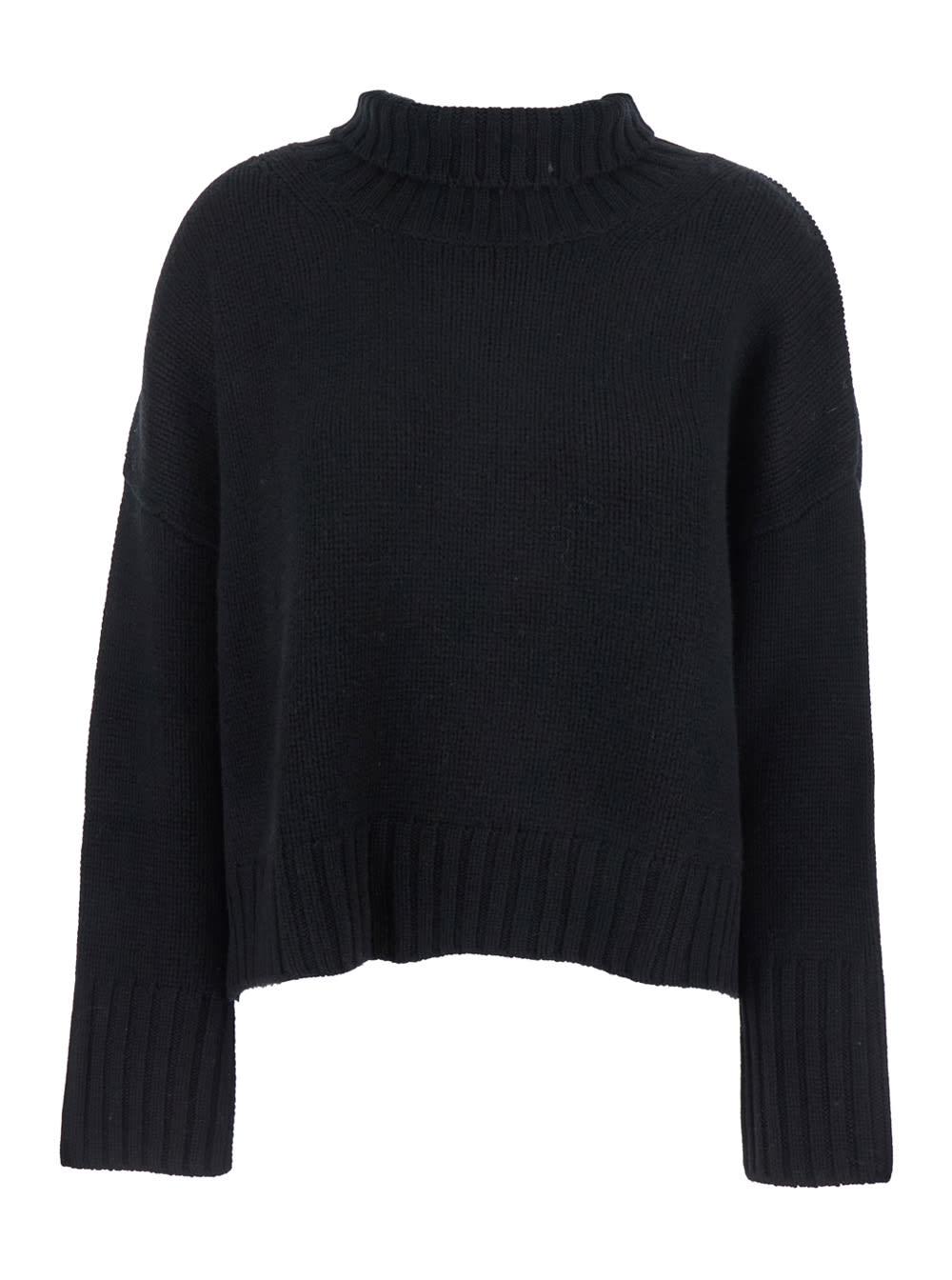 Goat Girlfriend Black Turtleneck Sweater With Ribbed Trims In Cashmere Woman In Black