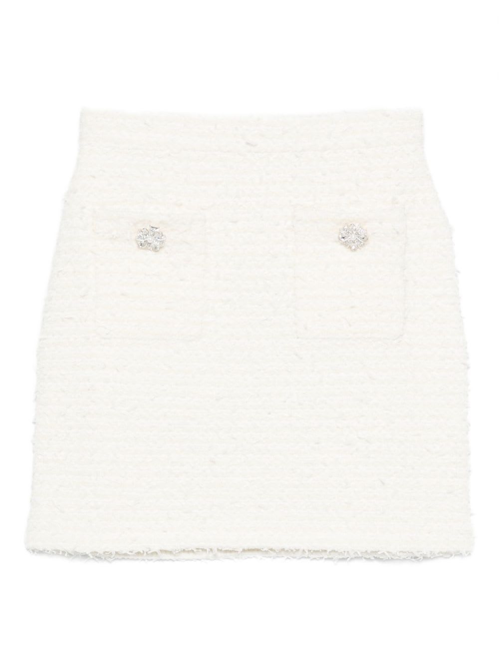 Self-portrait Midi Skirt With Decorative Buttons And Pockets In White