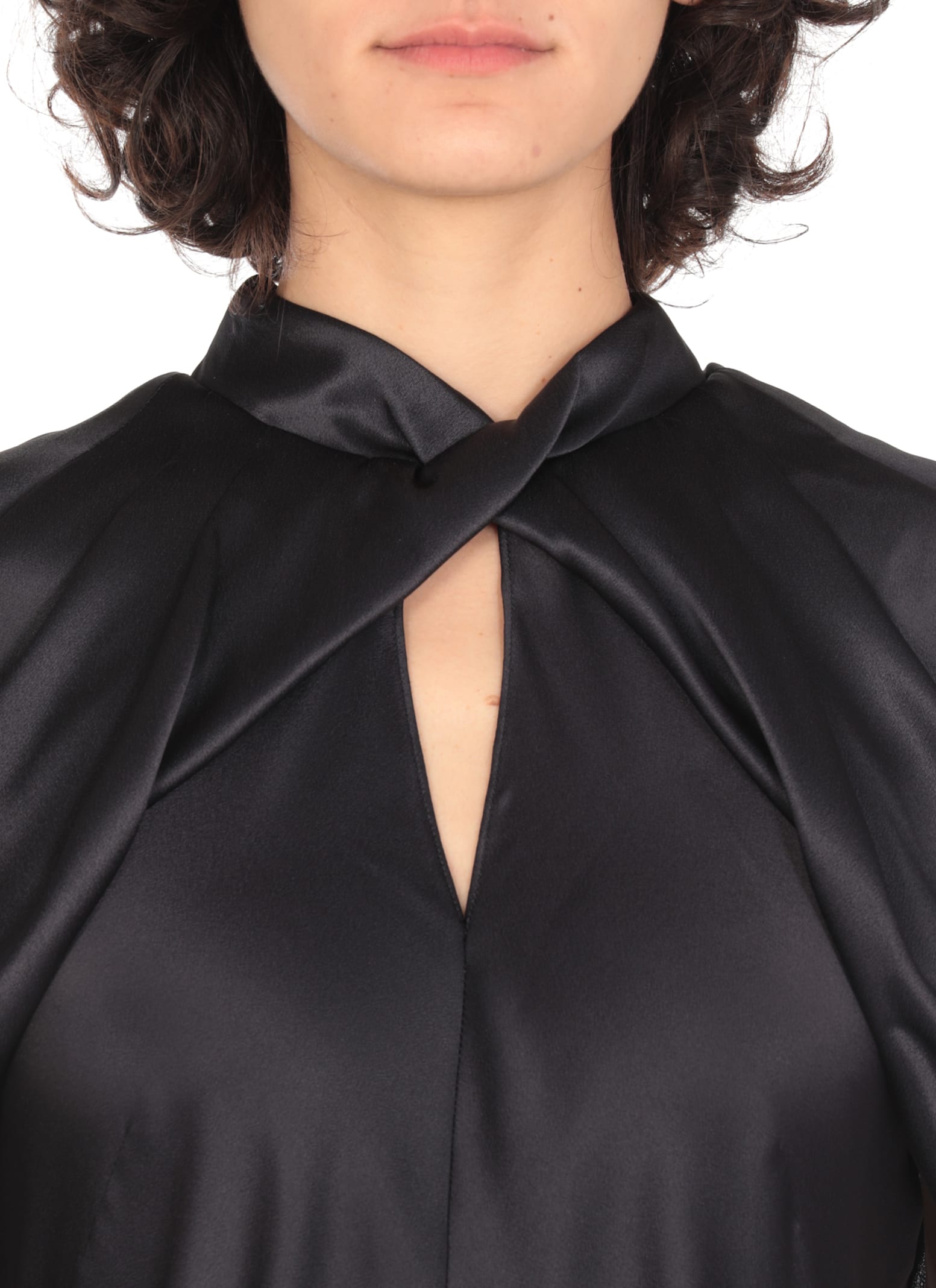 Alberta Ferretti Twisted Cape-sleeve Open-back Satin Gown In Blue