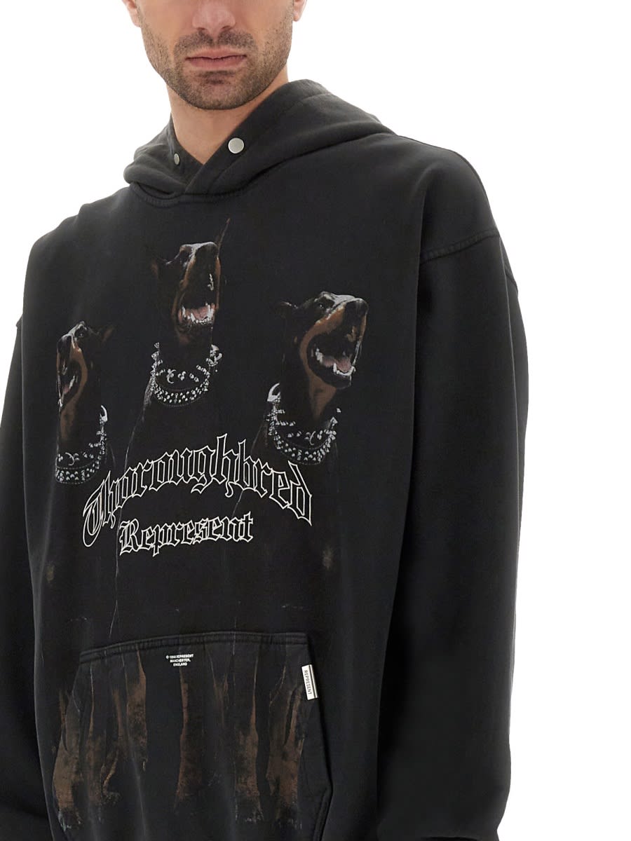 Represent Vintage Black Hoodie With Doberman Graphic And Classic Features In Black