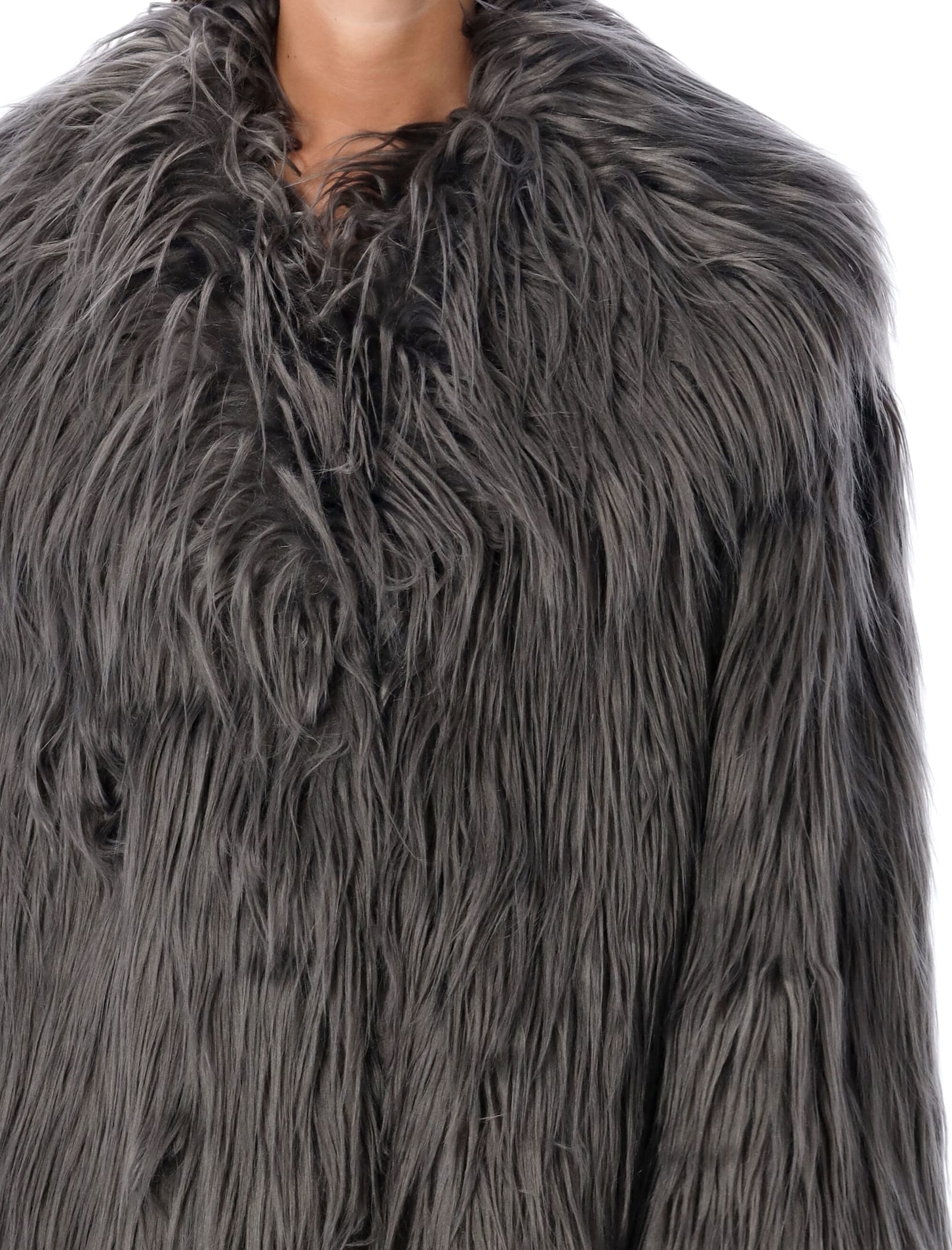 Shop Rotate Birger Christensen Faux Fur Coat In Grey