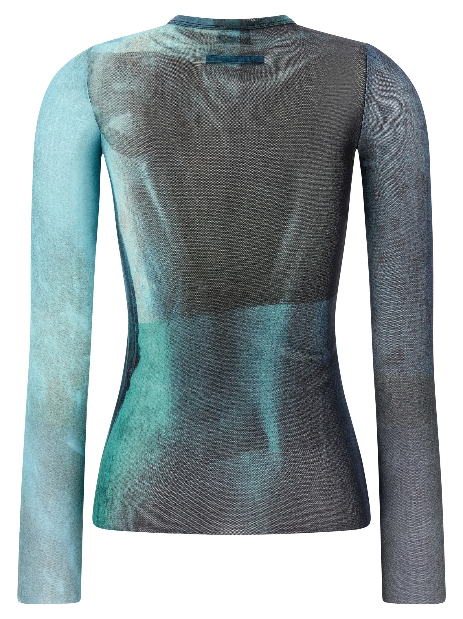 Jean Paul Gaultier Crew Neck Sheer Abstract Print Top In Blue