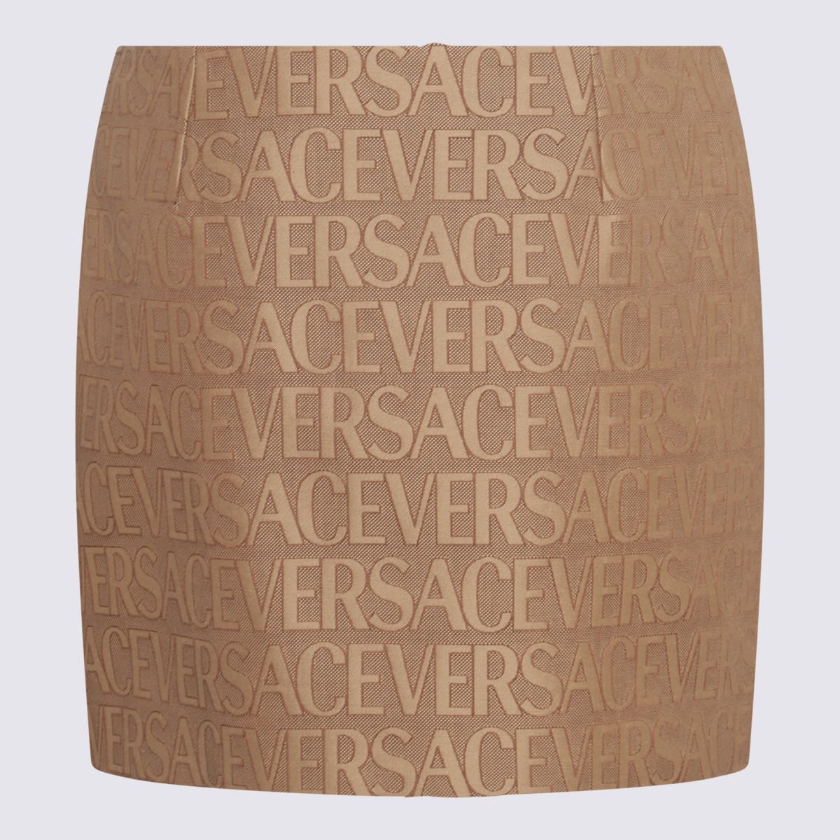 Shop Versace Beige Cotton And Brown Leather Skirt In Brown Beige
