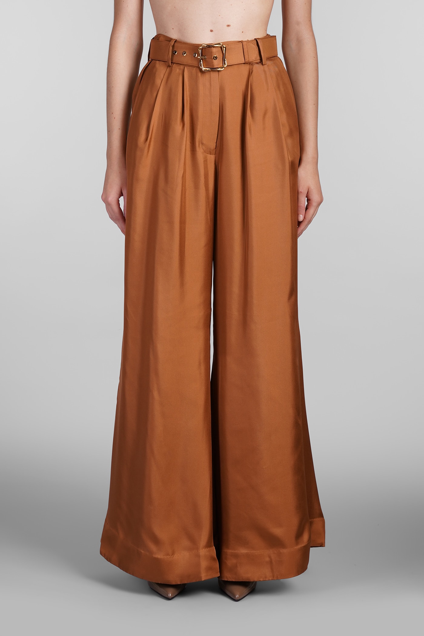 Zimmermann Silk Illustration Wide-leg Pants In Brown