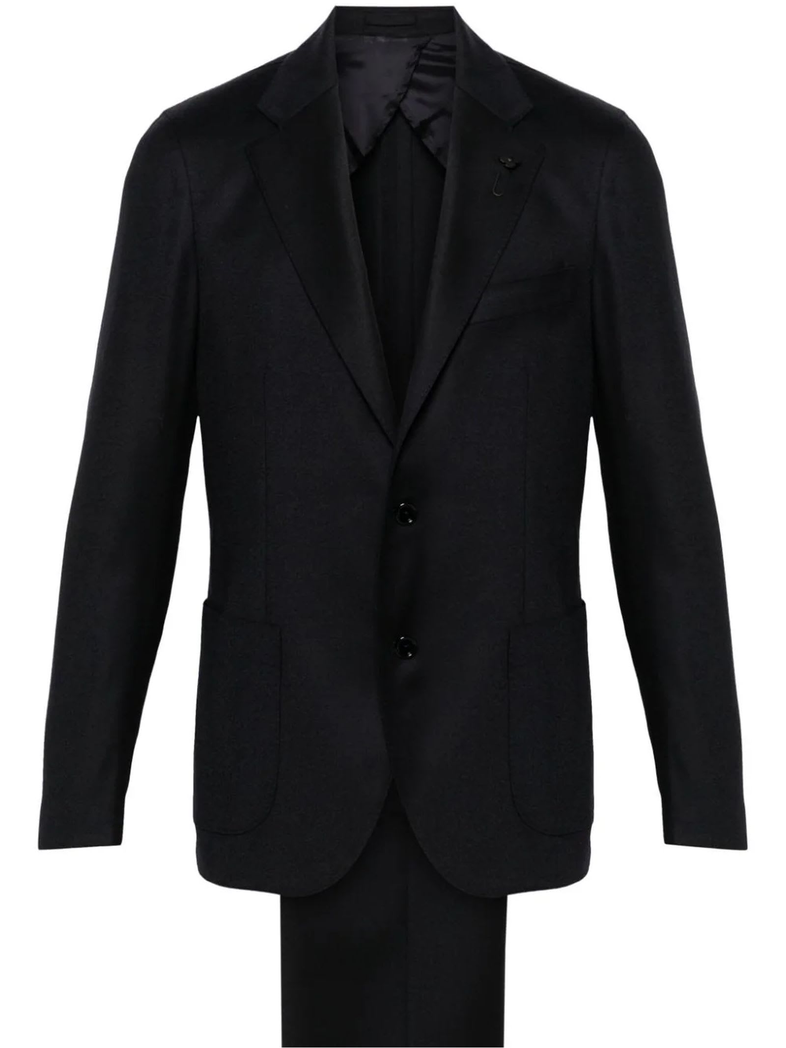 Shop Lardini Midnight Blue Wool Blend Flannel Suit