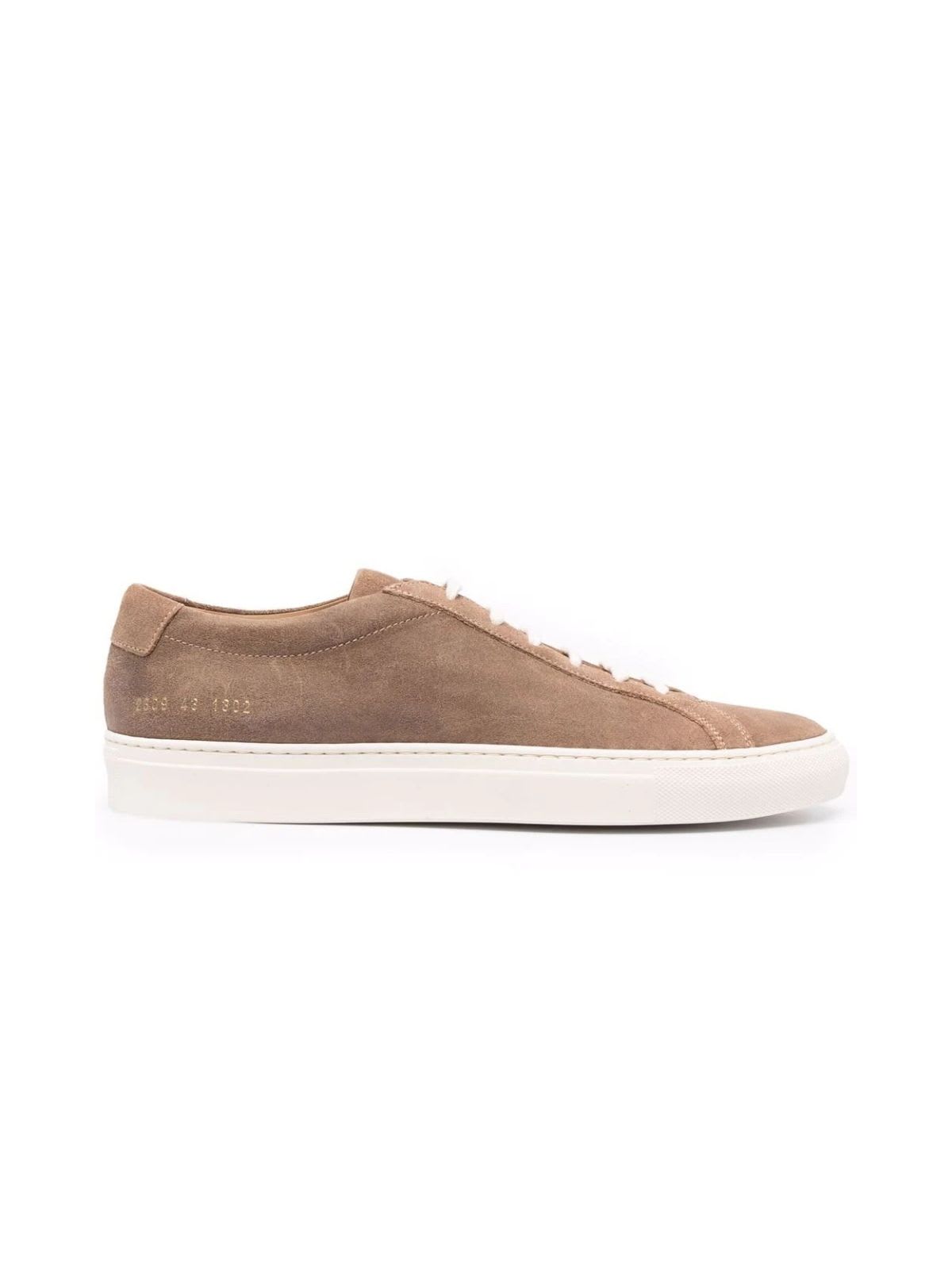 Common Projects Sneaker Waxed Suede Upper Contrast Cotton Laces And Stitch Reinforced Flassa Sole Gold Foil Article Stamp At Heel Counter