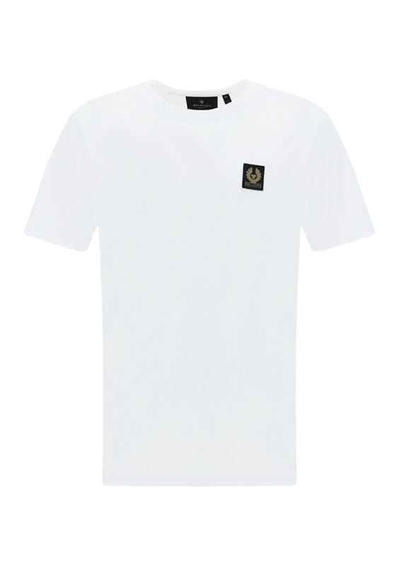 Belstaff Logo Patched Round Neck Plain T-shirt In White