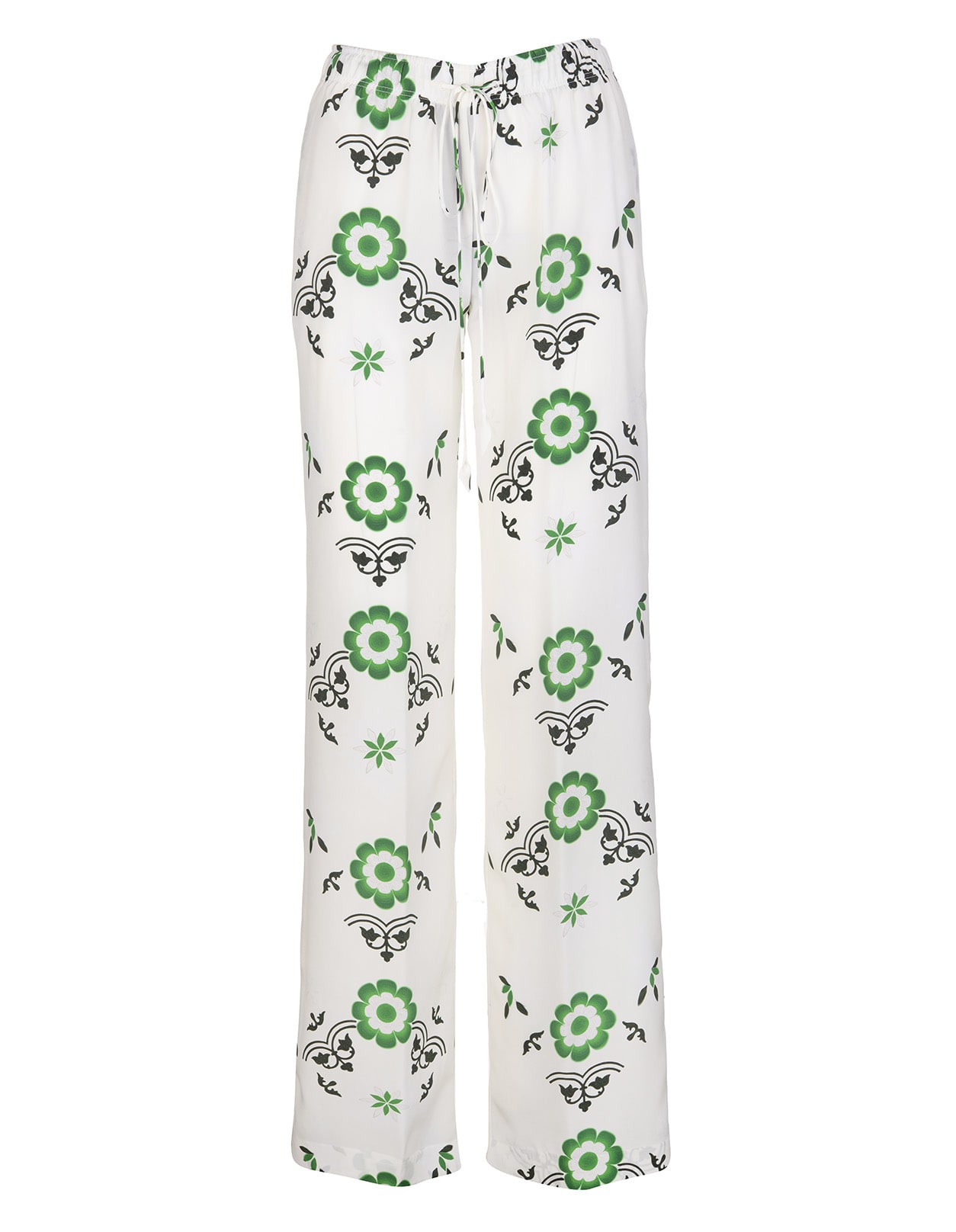 Ermanno Scervino White Palazzo Trousers With Green Patchwork Print