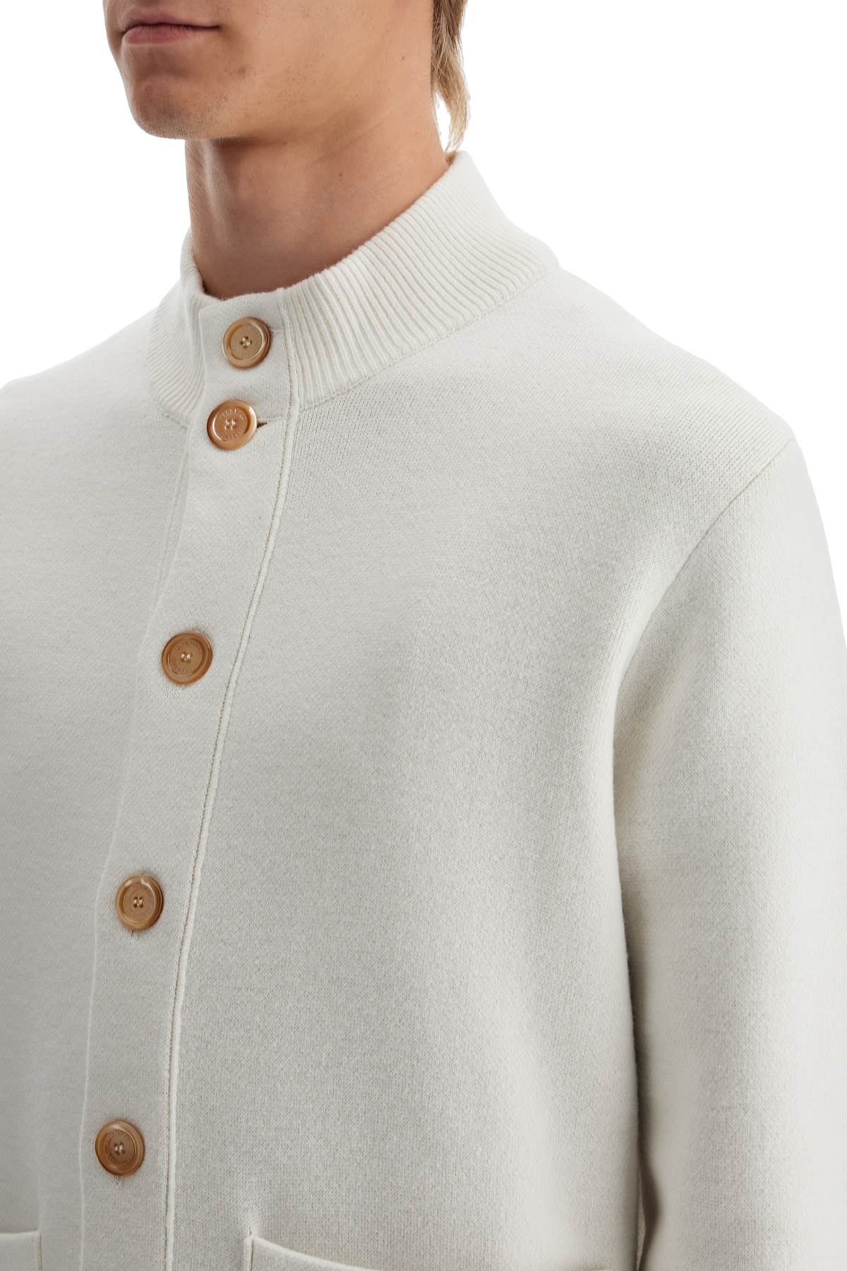 Shop Brunello Cucinelli Double Knit Cardigan In Seven In Panama+sabbia (white)