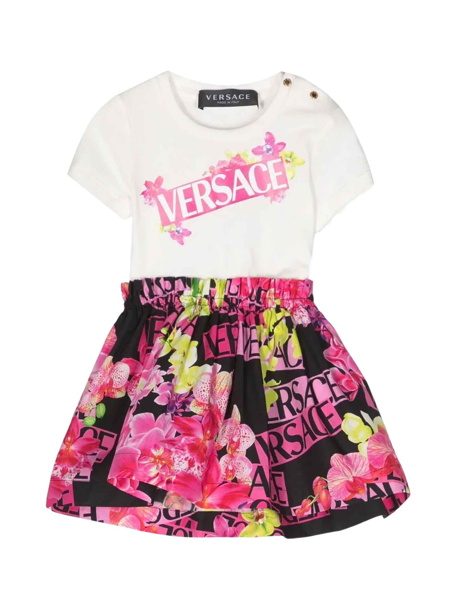 YOUNG VERSACE WHITE / MULTICOLOR DRESS GIRL KIDS 