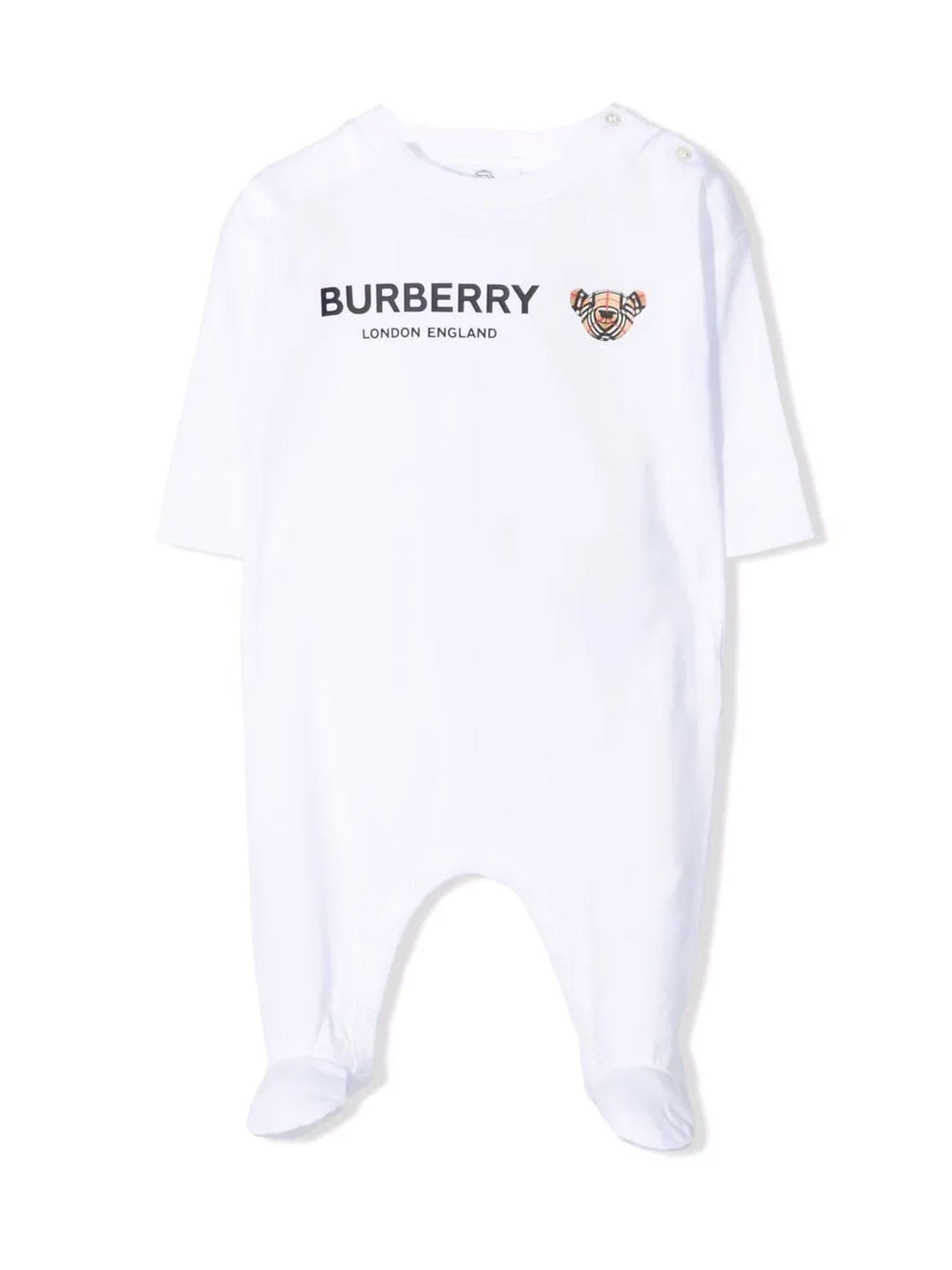 Burberry White Cotton Sleepsuit