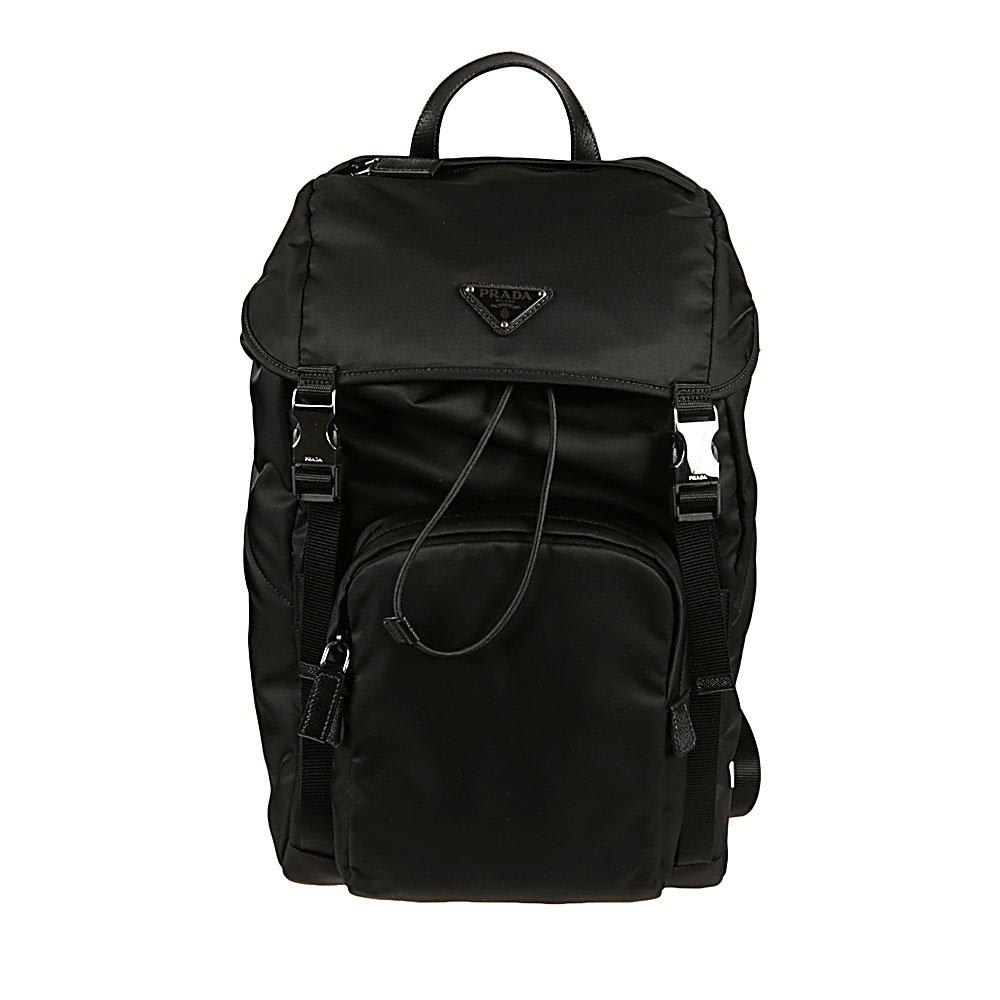 Shop Prada Logo Patch Buckle-detailed Backpack In Black