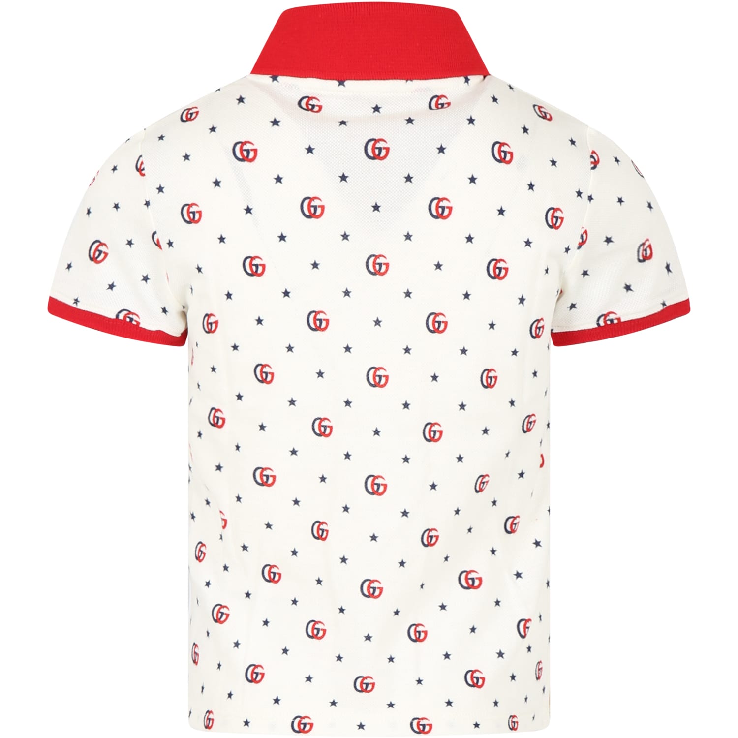 Shop Gucci White Polo-shirt For Girl With Gg And Stars