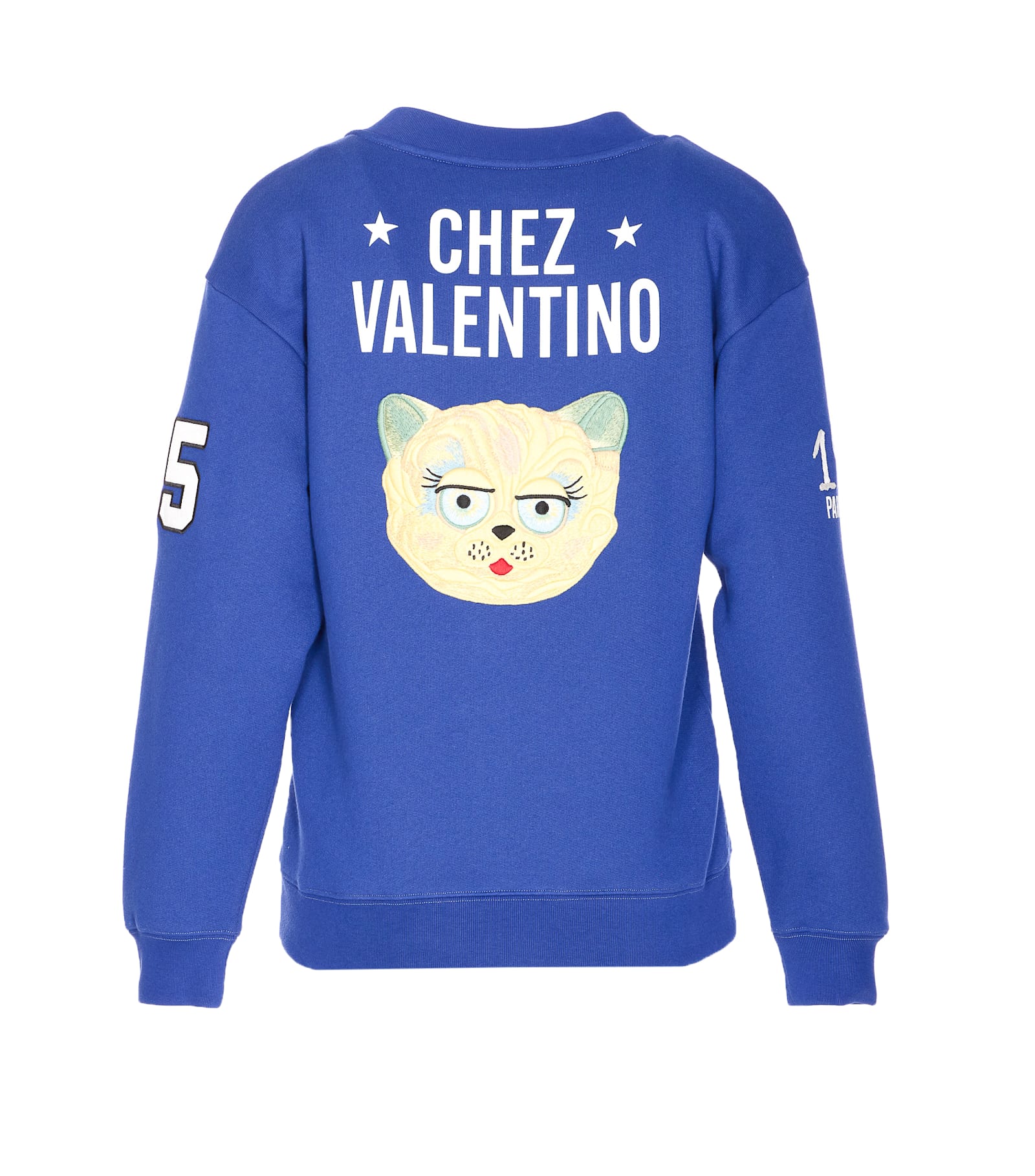Valentino Blue Sweatshirt With V And Le Chat De La Maison Embroidery