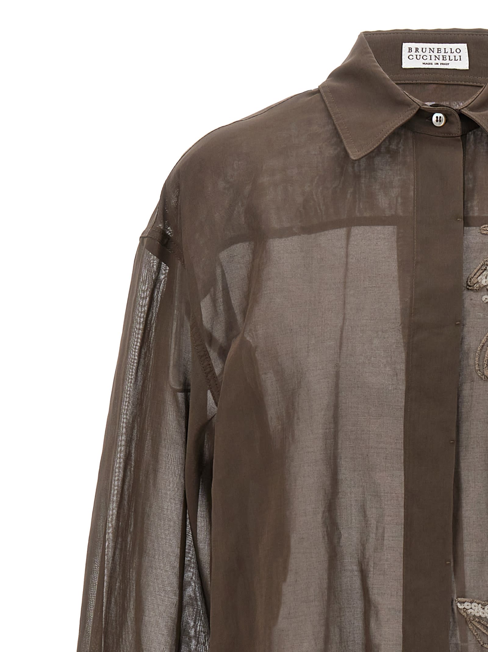 Shop Brunello Cucinelli Embroidery Shirt In Brown