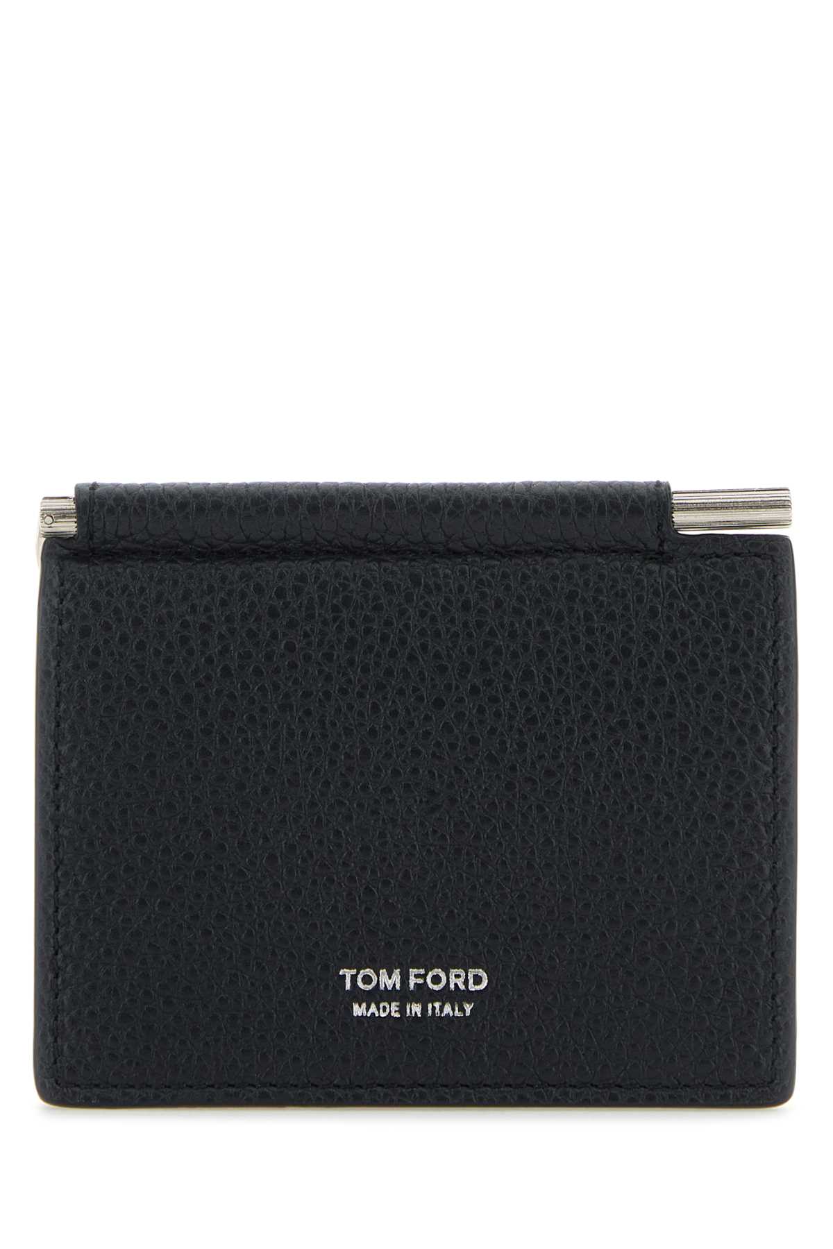 Tom Ford Black Leather Card Holder In Midnightblue