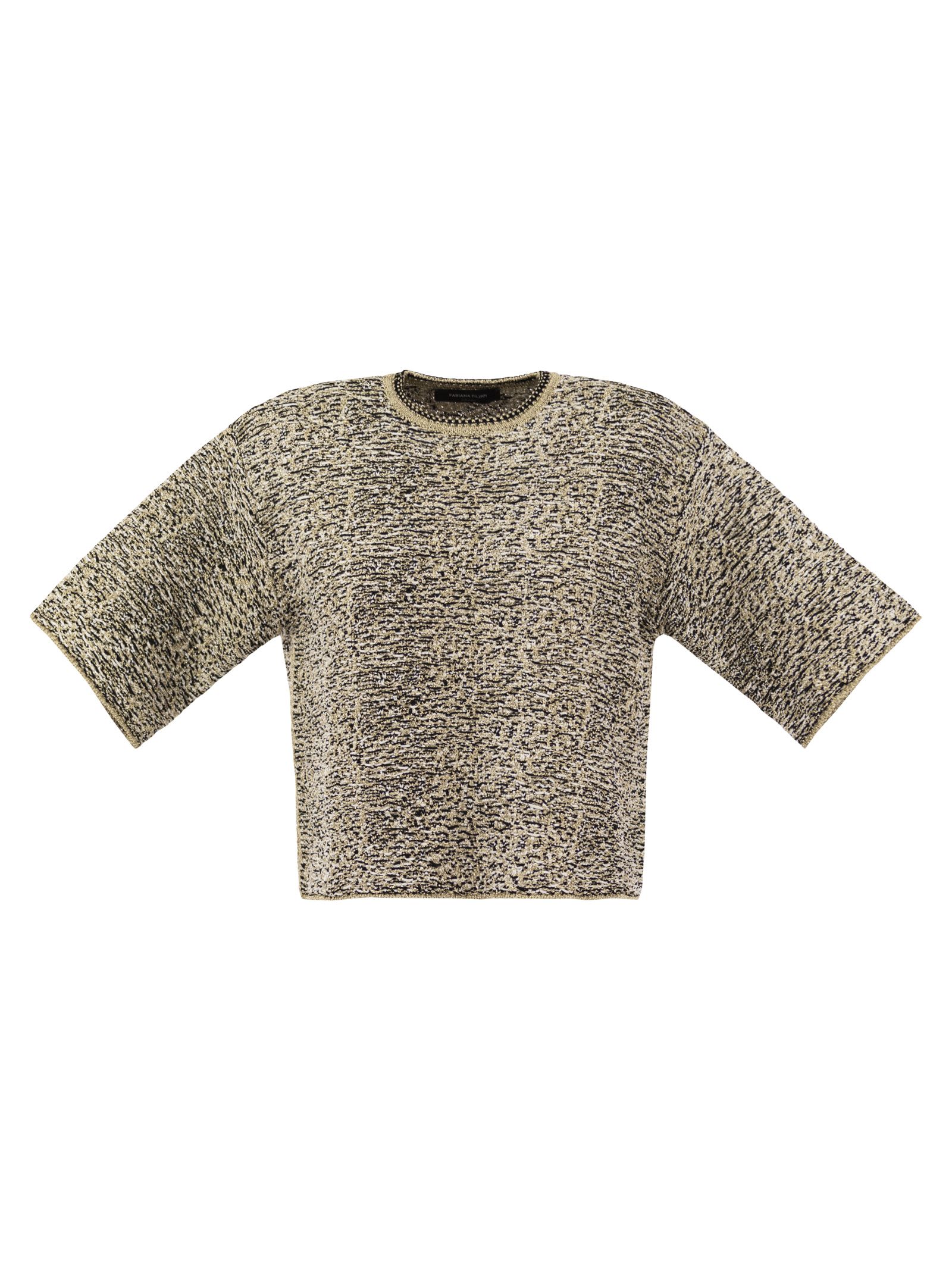 Shop Fabiana Filippi Stitch Tweed T-shirt In Black/gold