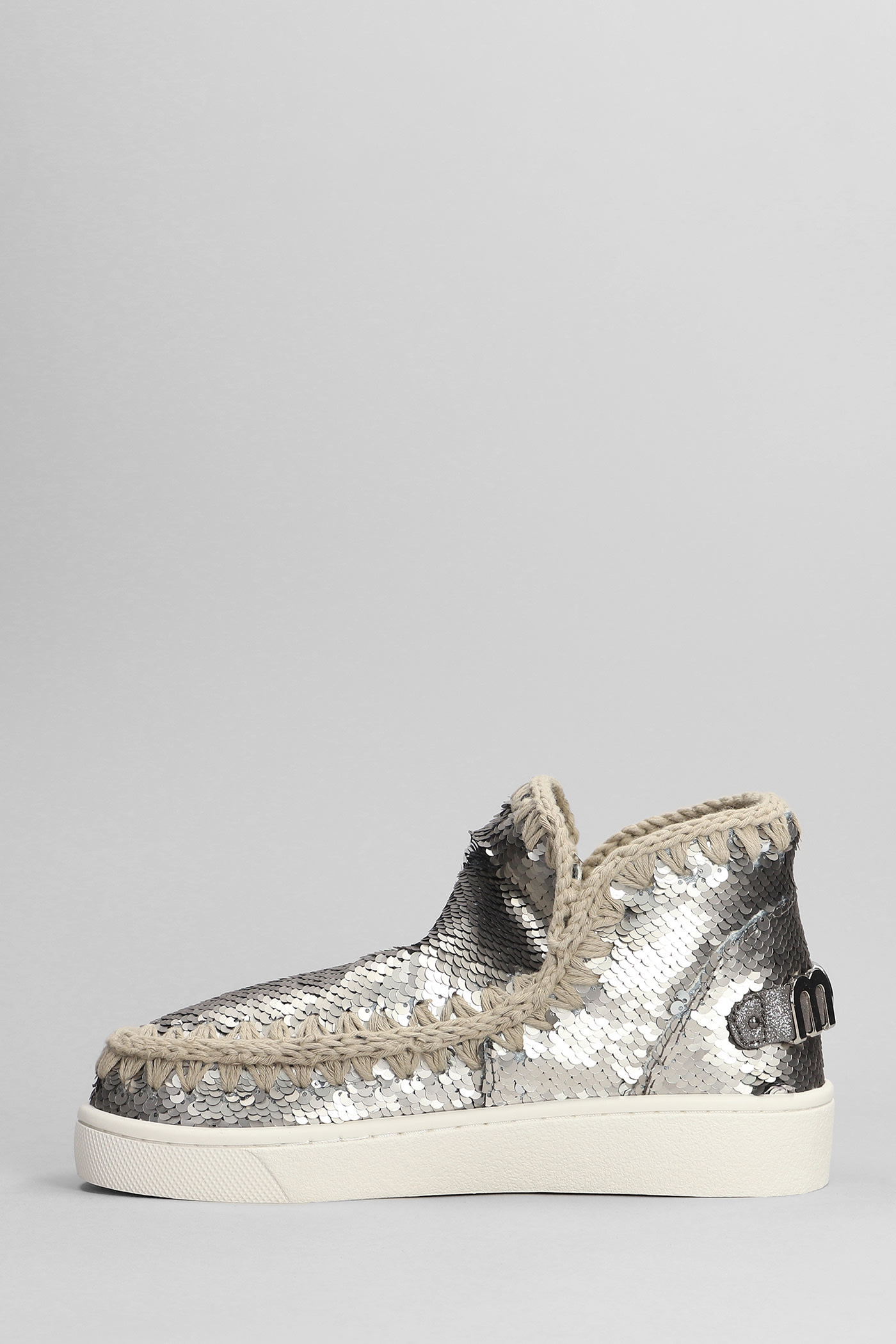 Mou Eskimo Sneaker Low Heels Ankle Boots In Gunmetal Synthetic Fibers In Gunmetal