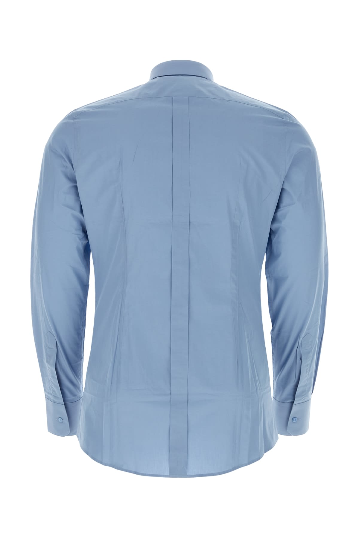 Dolce & Gabbana Long-sleeved Stretch Cotton Shirt In Azzurro