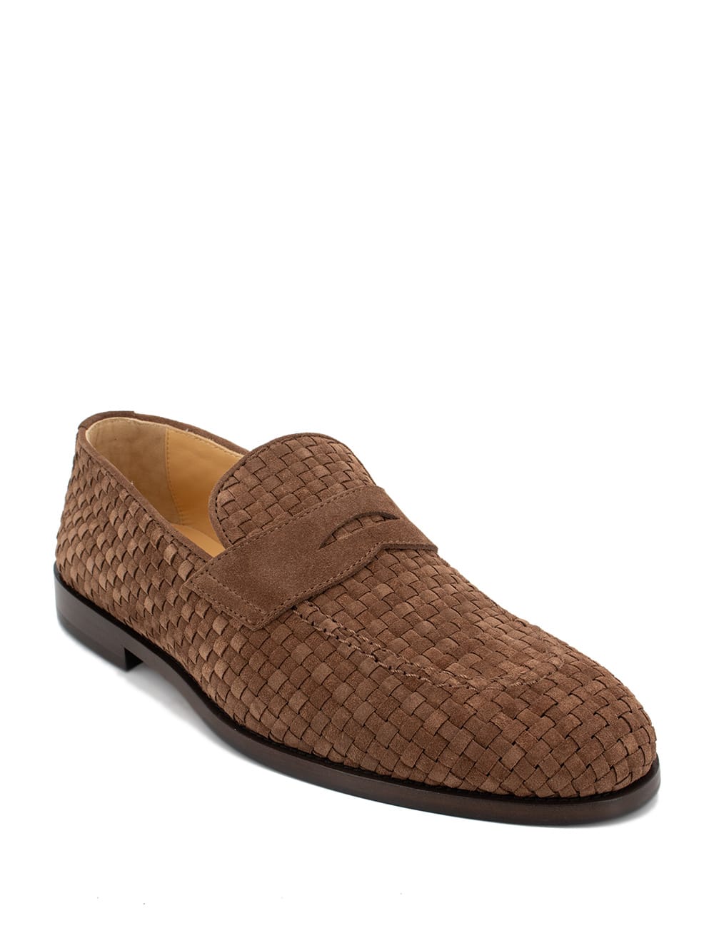 Brunello Cucinelli Suede Loafer With Interwined Motif In Brown