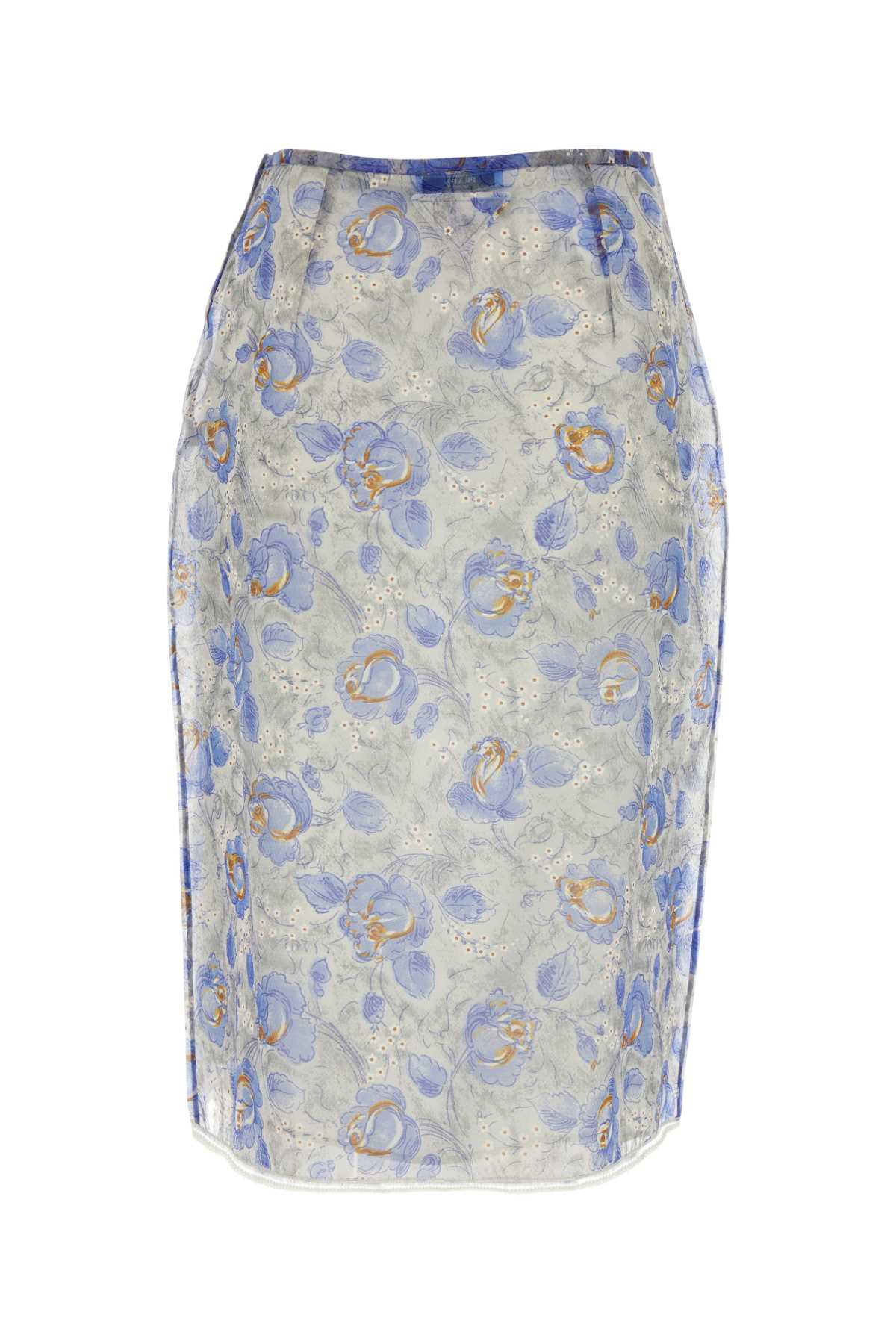 Shop Prada Printed Polyester Blend Skirt In Clear Blue