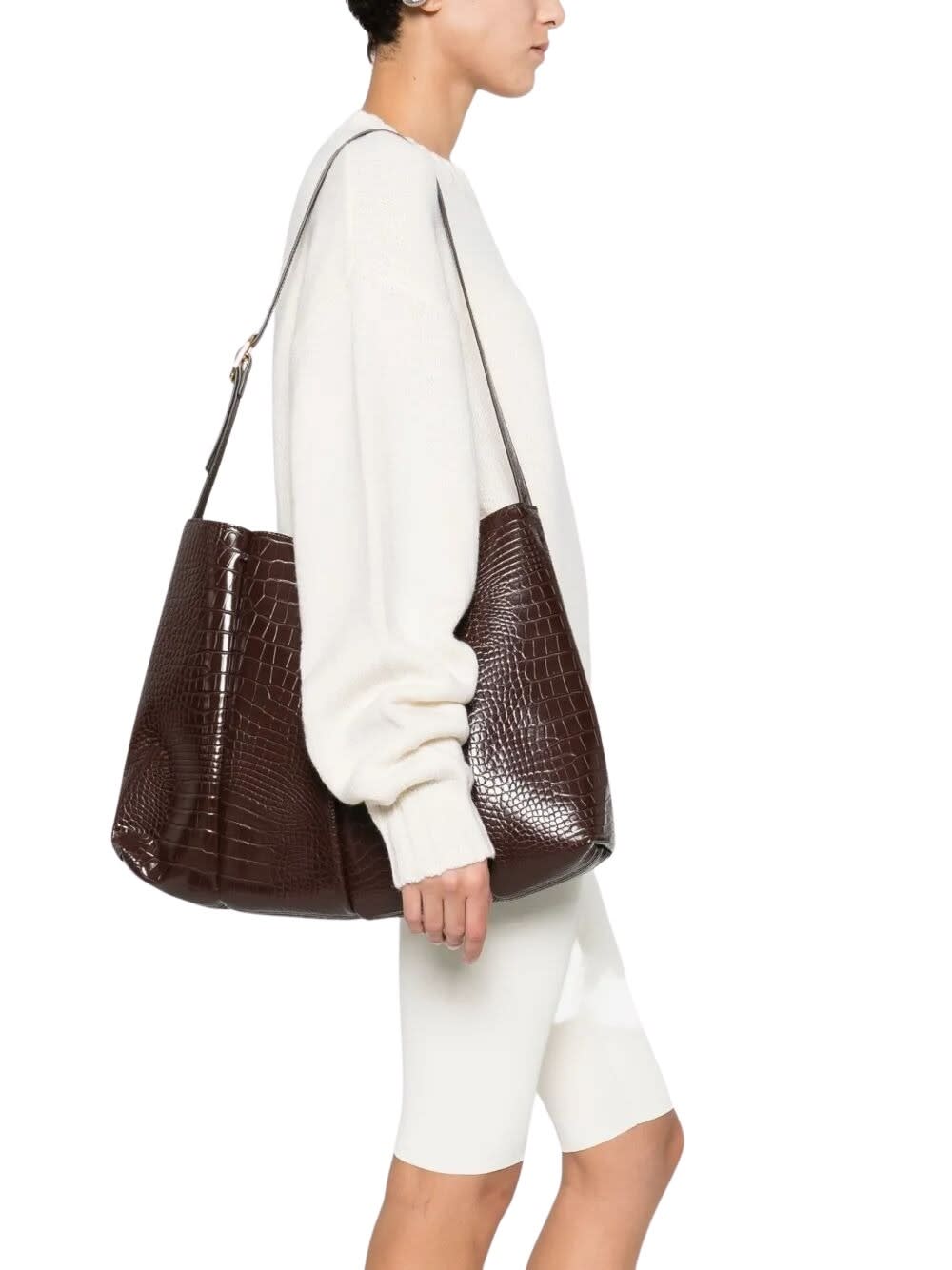 Themoirè Crocodile-embossed Shoulder Bag In Brown