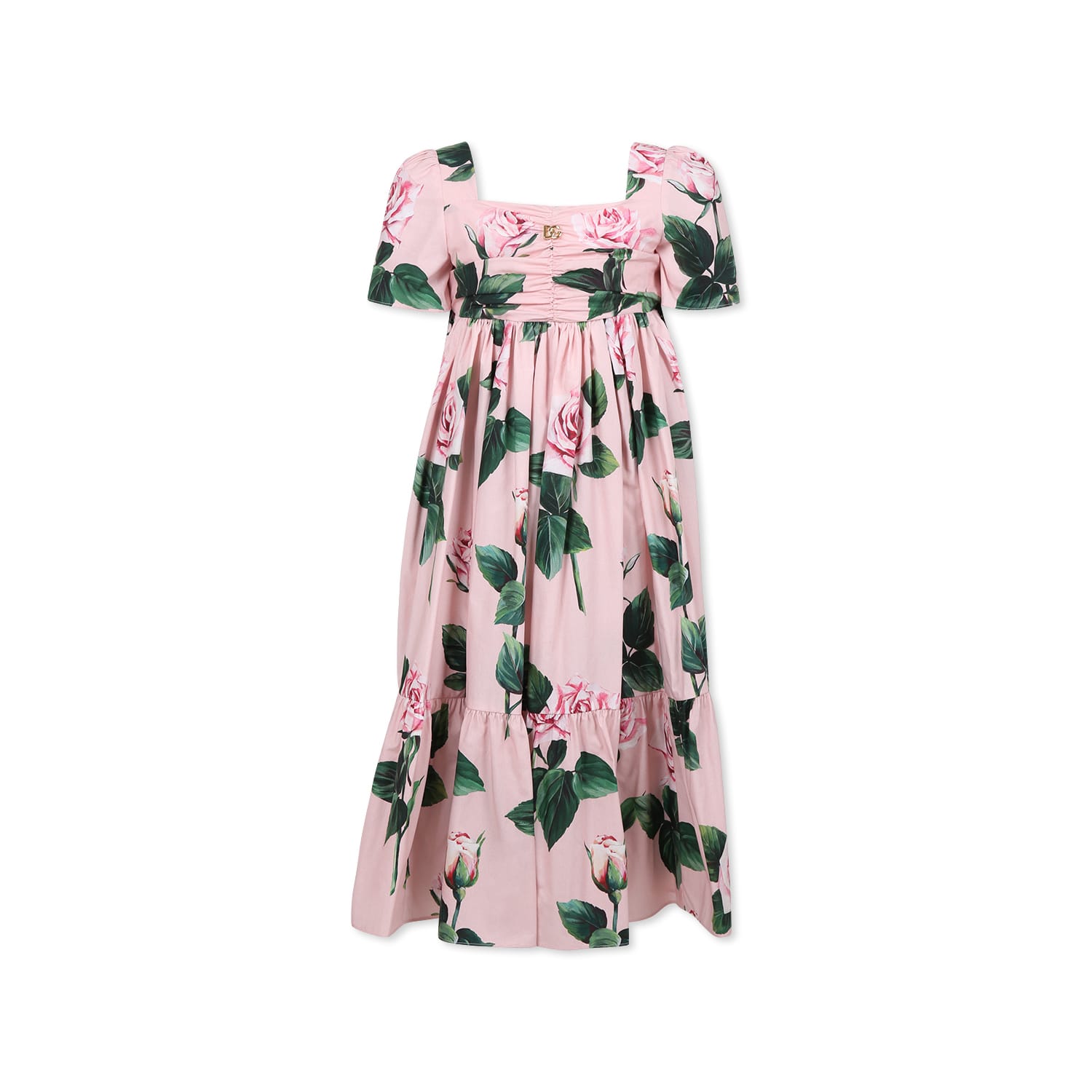 Dolce & Gabbana Floral Cotton Poplin Dress In Pink