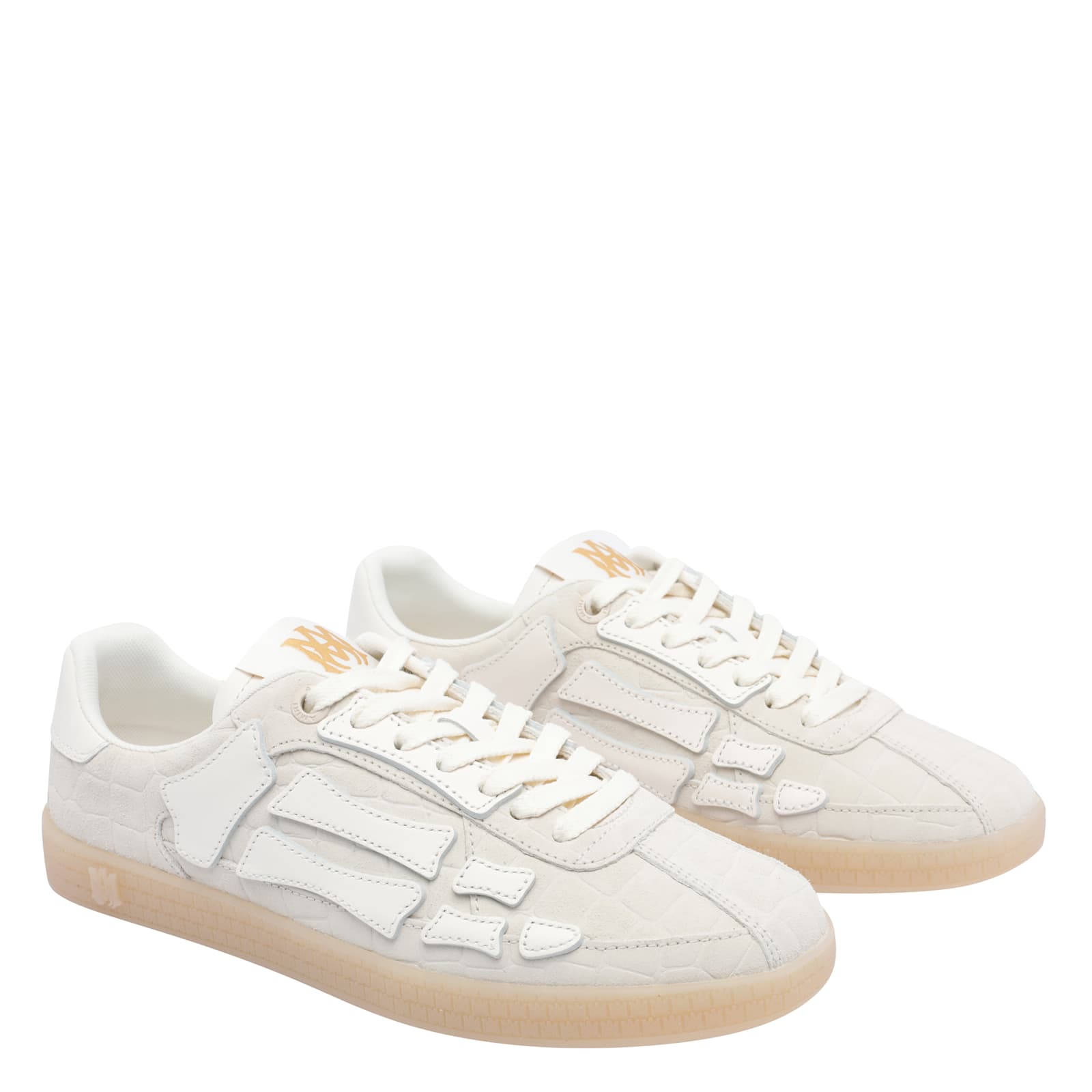Amiri Pacific Bones Crocodile-effect Suede Sneakers In Neutral