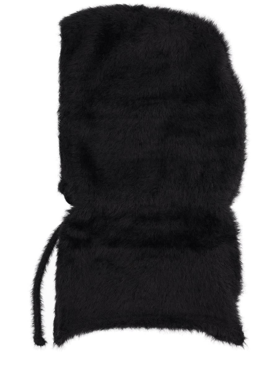 Msgm Textured Drawstring Hat In Faux Fur In Black