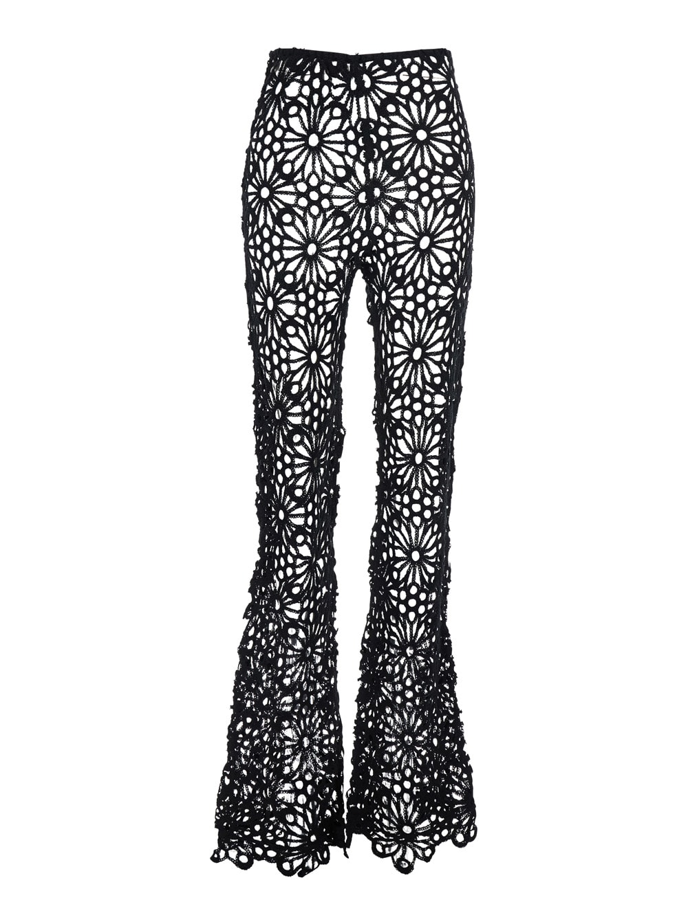 boot Pant Black Pants With Lace Embroidery Knit And Wide Leg In Tech Fabric Stretch Woman