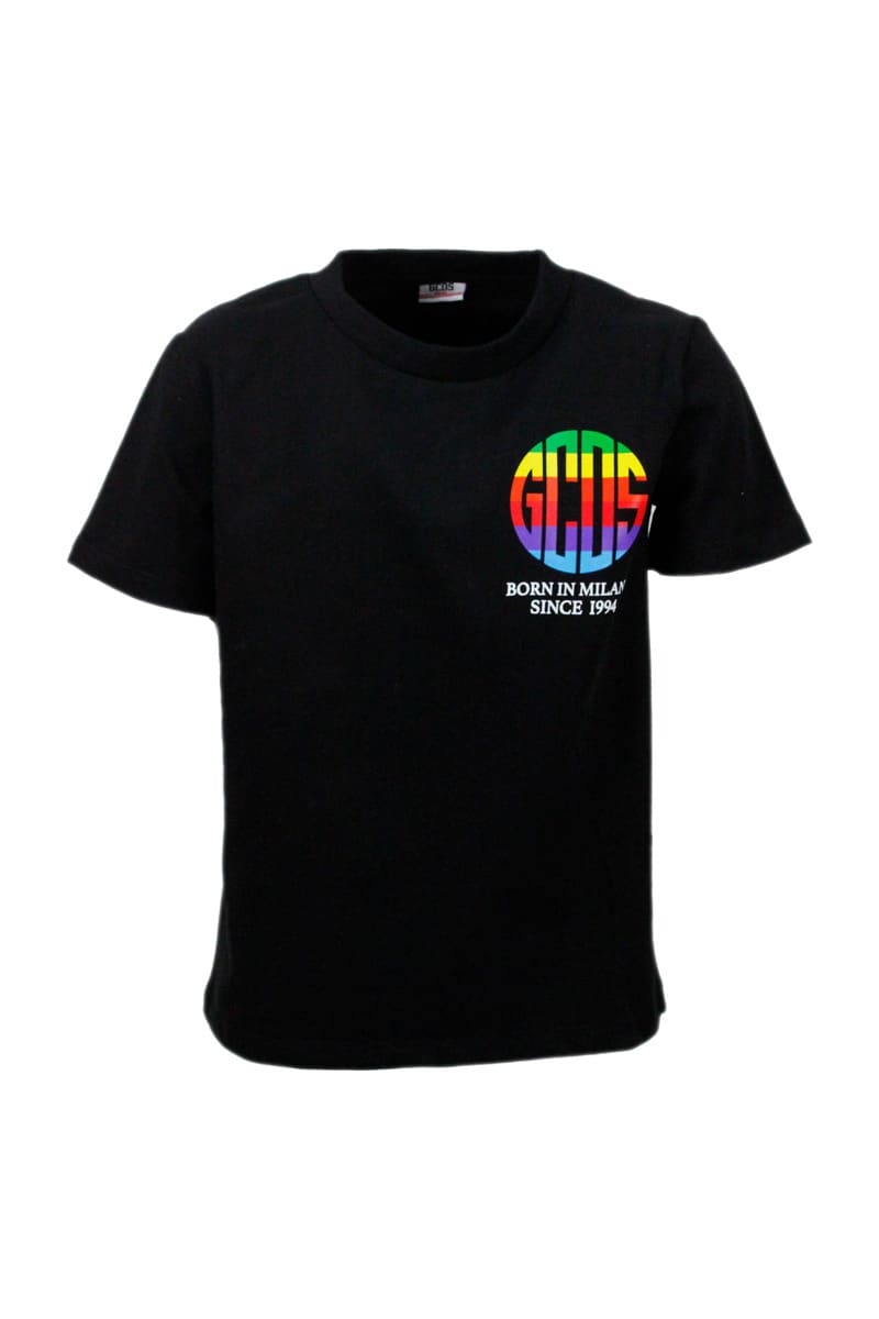 Shop Gcds Short Sleeve Crewneck T-shirt With Logo And Writing In Black