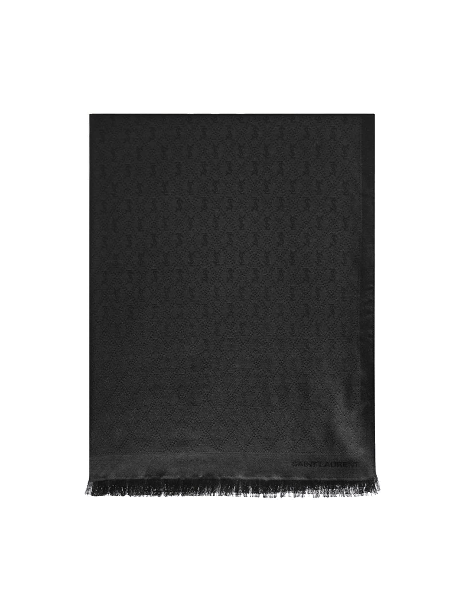 Saint Laurent Signature Fringed Scarf In Silk And Wool Jacquard Modesens 0534