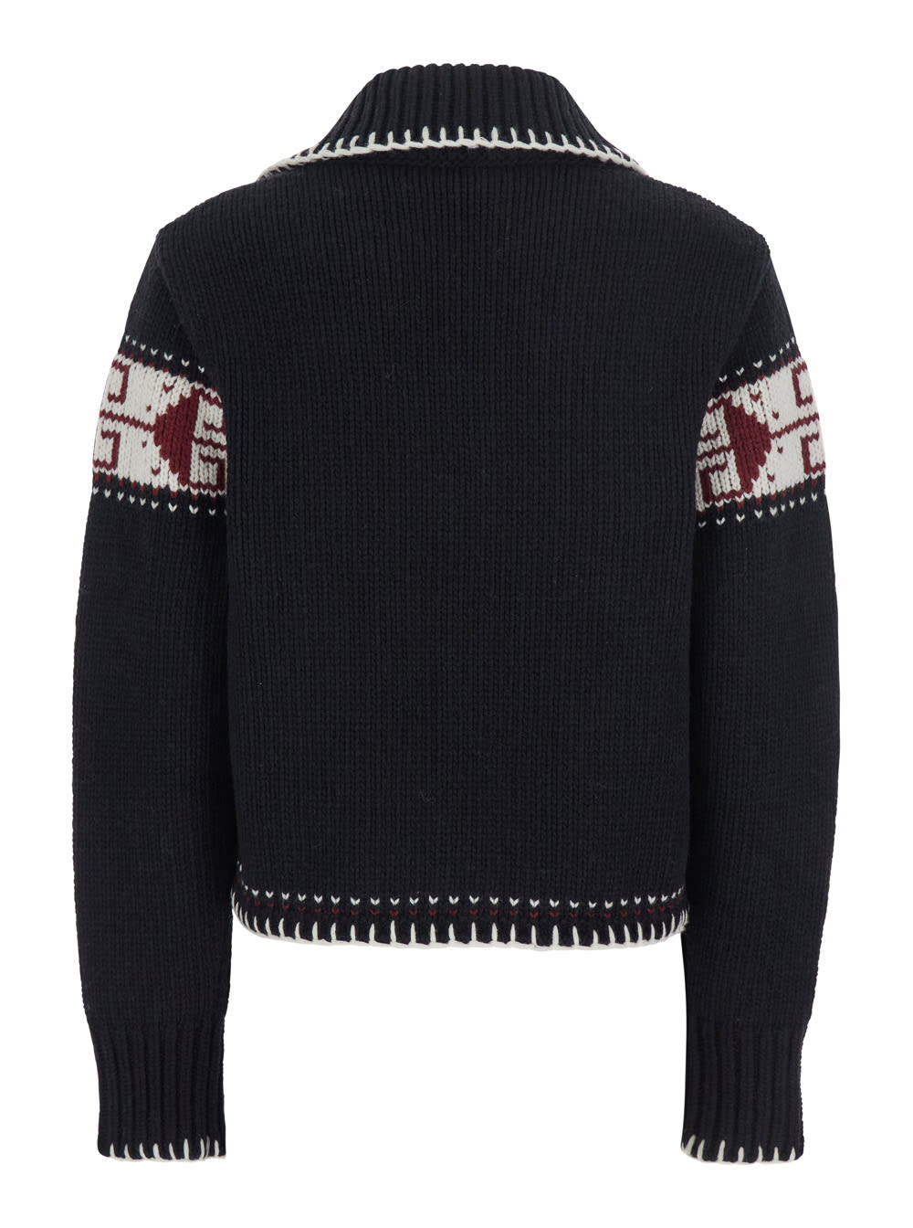 The Seafarer Black Sweater With Spread Collar And Fair Isle Motif In Wool Blend Woman In Black