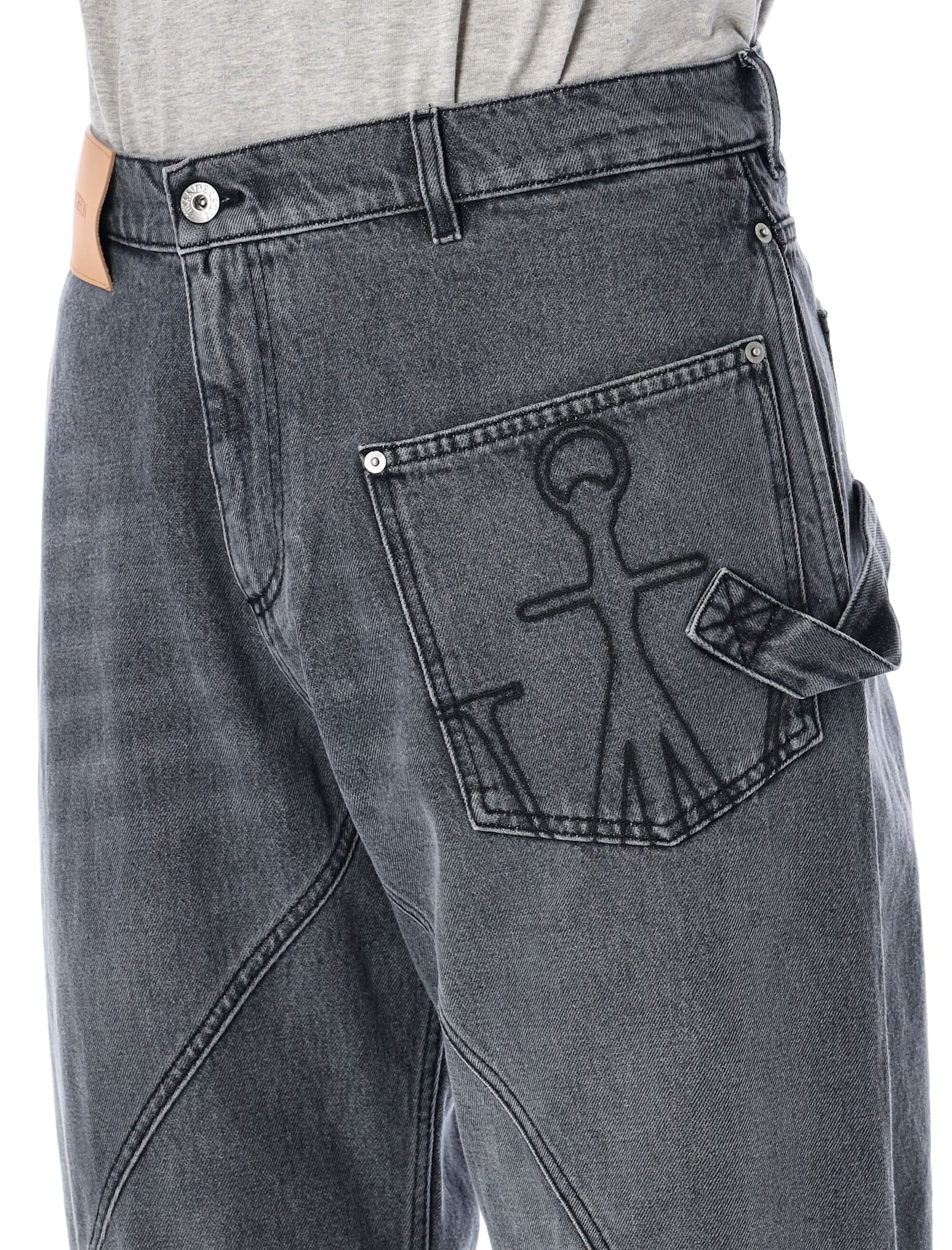 Jw Anderson J. W. Anderson Relaxed Fit Grey Jeans With Diagonal Stitching And Embroidered Logo In Grey