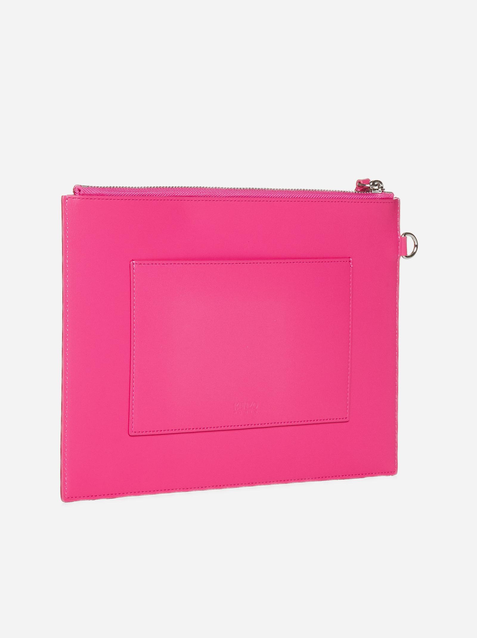 Shop Kenzo Logo Leather Large Clutch Bag In Pink