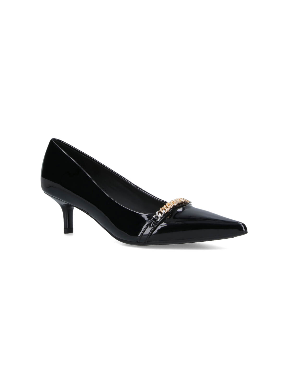 Pinko Glossy Black Patent Pointed-toe Pumps With Chain Detail In Black
