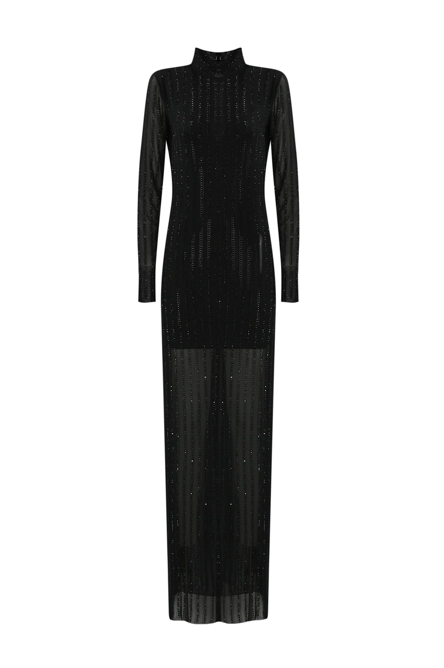 Shop Patrizia Pepe Stretch Dress With Rhinestones In Nero