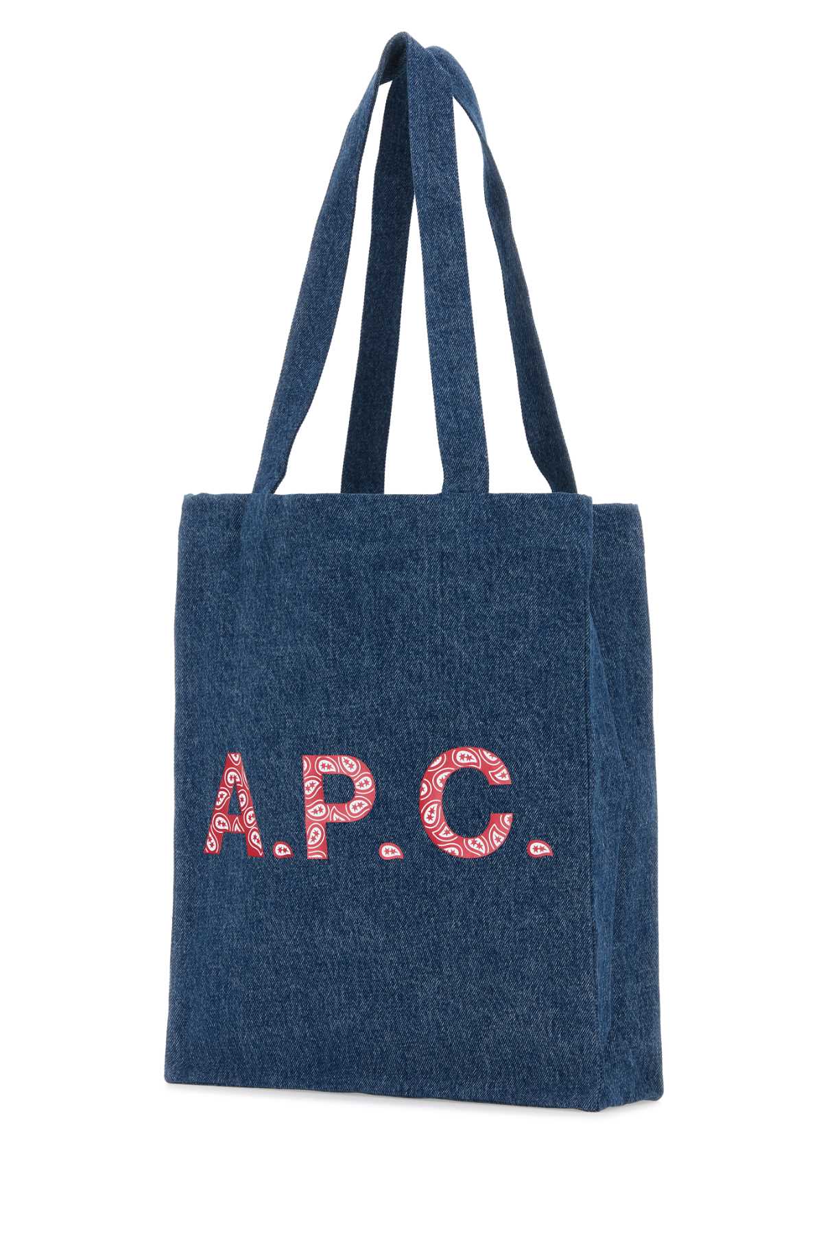 Apc A.p.c. Logo Printed Denim Tote Bag In Washedindigo