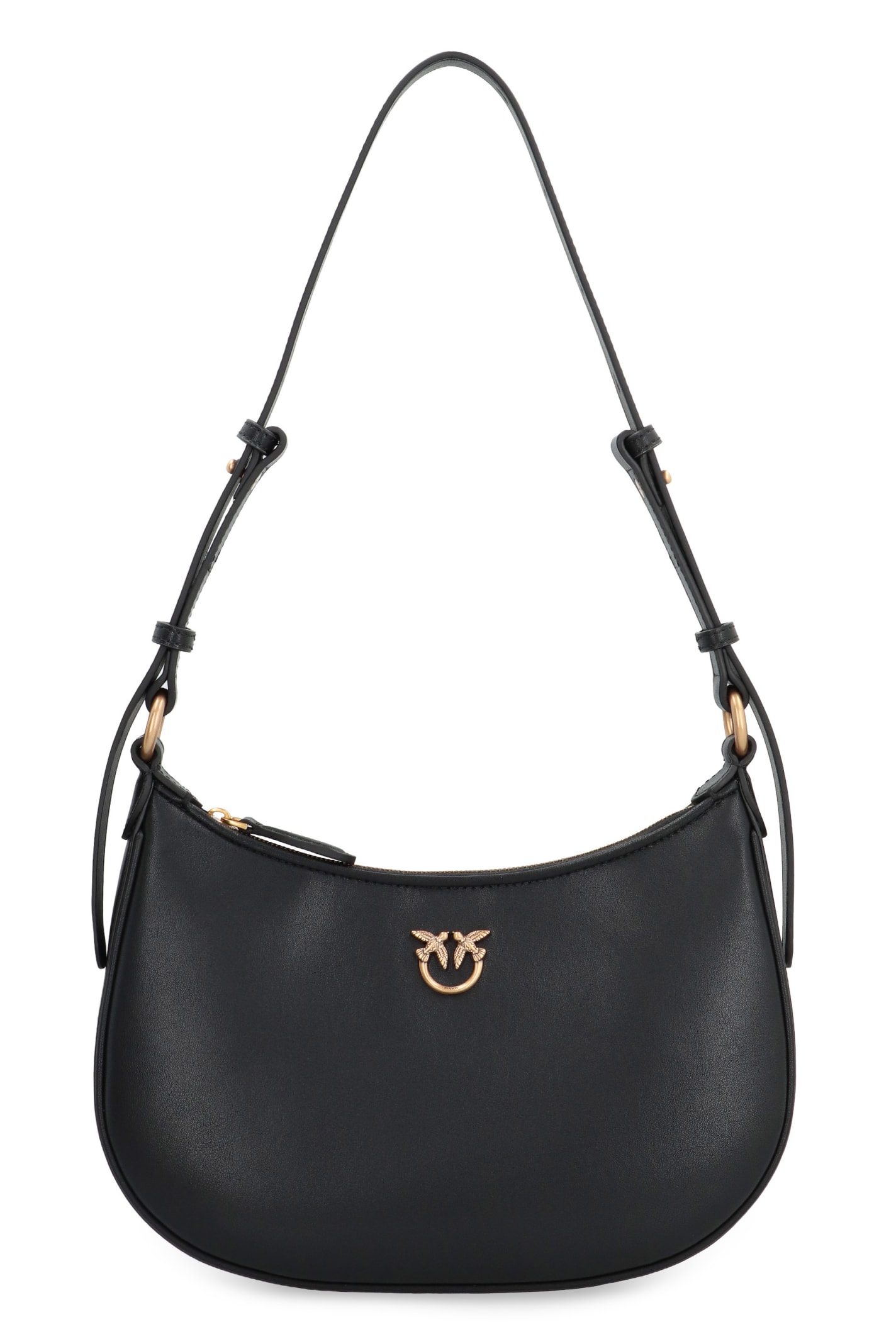 Shop Pinko Love Bag Half Moon Leather Mini In Black