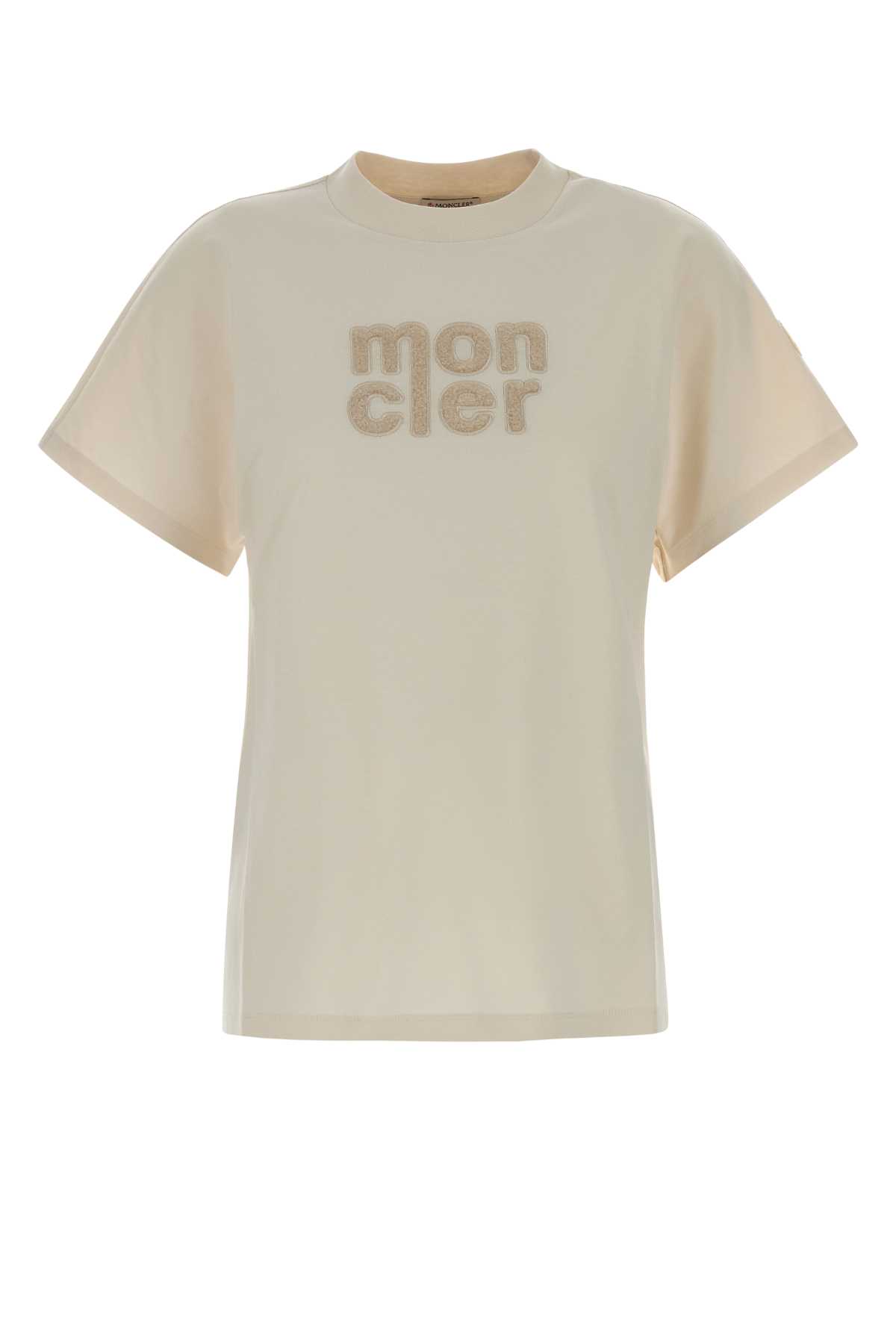 Moncler White Logo-embroidered T-shirt In Neutral