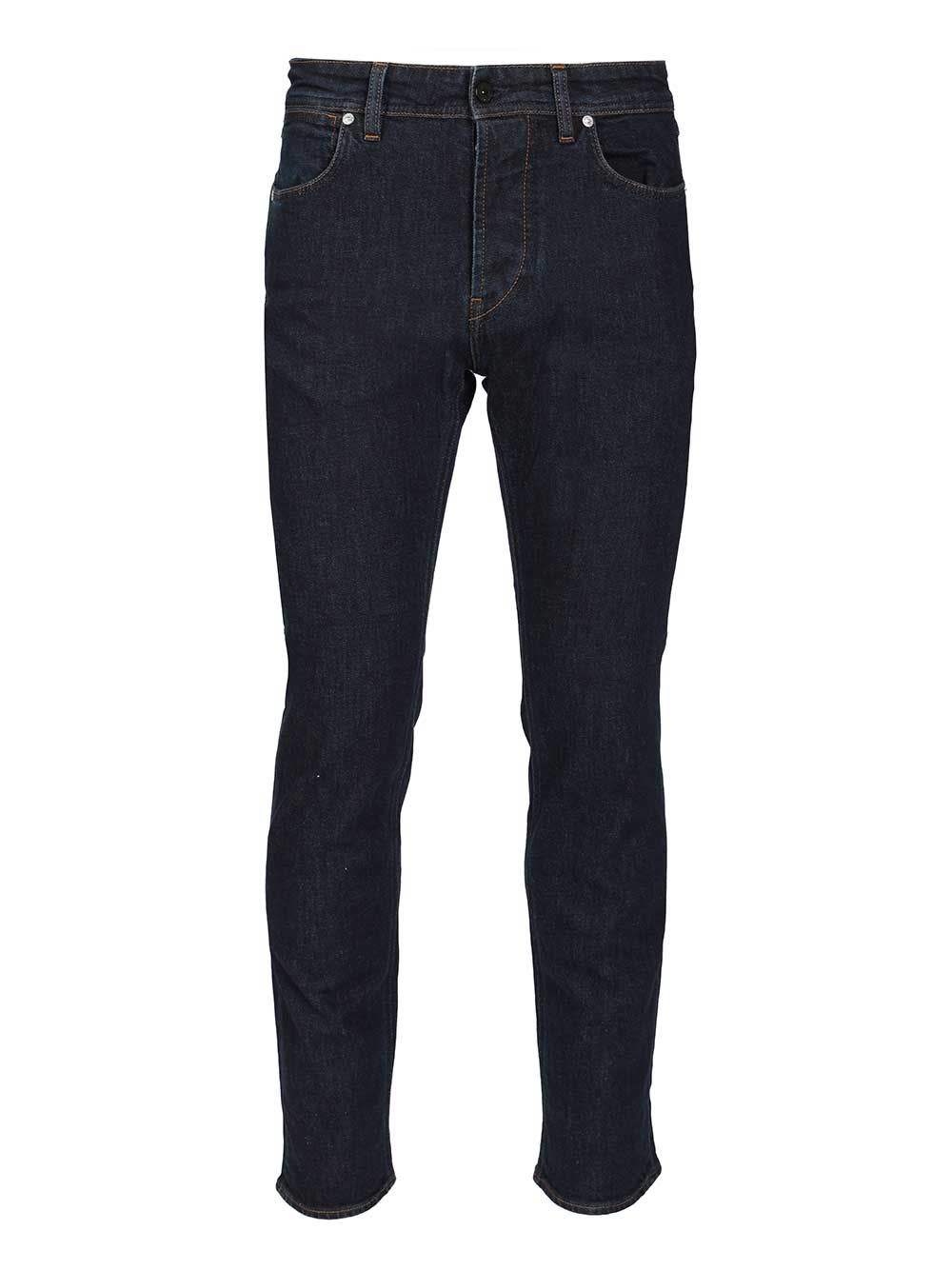 Stone Island Five-pocket Trousers With Belt Loops And Contrast Stitching In Blue