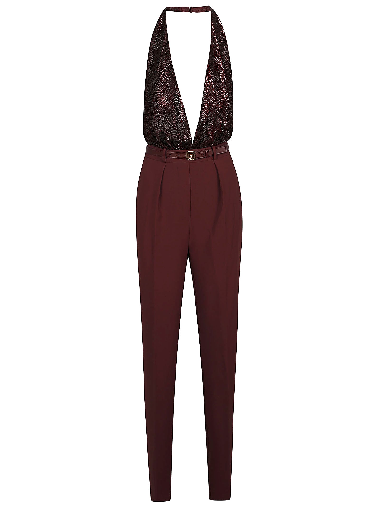 Shop Elisabetta Franchi Belted Jumpsuit In Rouge Noir