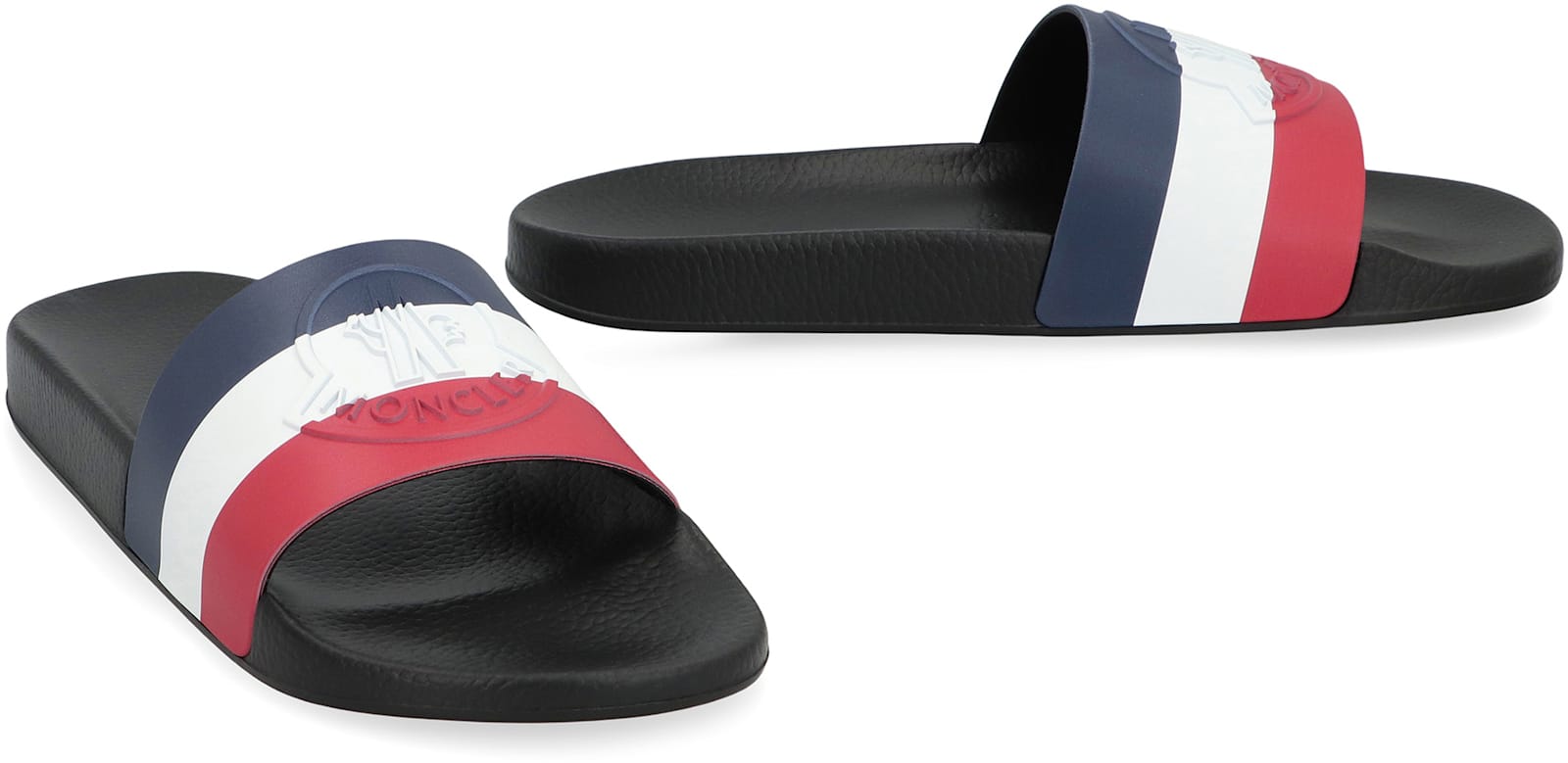 Moncler Basile Blue Slides With Tricolour Toe Strap In Rubber Man In Black